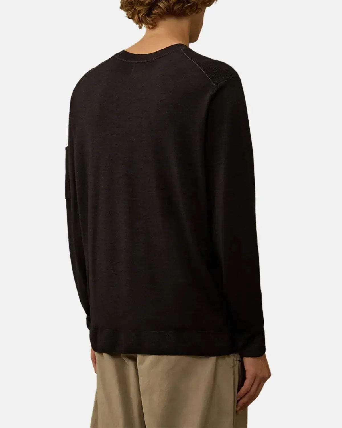 CP COMPANY-CP COMPANY MERINO WOOL LENS DETAIL CREWNECK KNIT BLACK-NORTHERN THREADS DESIGNER MENSWEAR