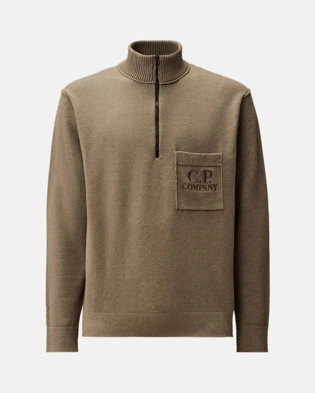 CP COMPANY-CP COMPANY SOFT COTTON STRETCH CHEST POCKET 1/4 ZIP KNIT GUNMETAL GREY-NORTHERN THREADS DESIGNER MENSWEAR