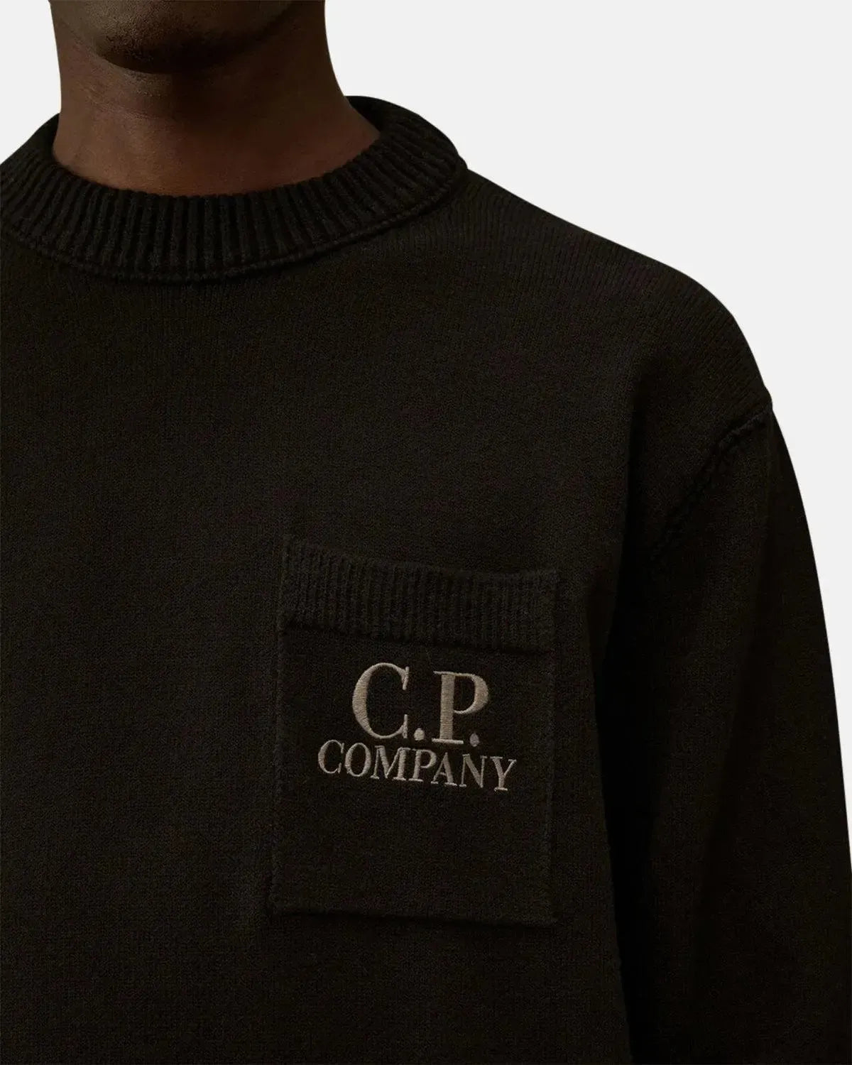 CP COMPANY-CP COMPANY SOFT COTTON STRETCH CHEST POCKET CREWNECK KNIT BLACK-NORTHERN THREADS DESIGNER MENSWEAR