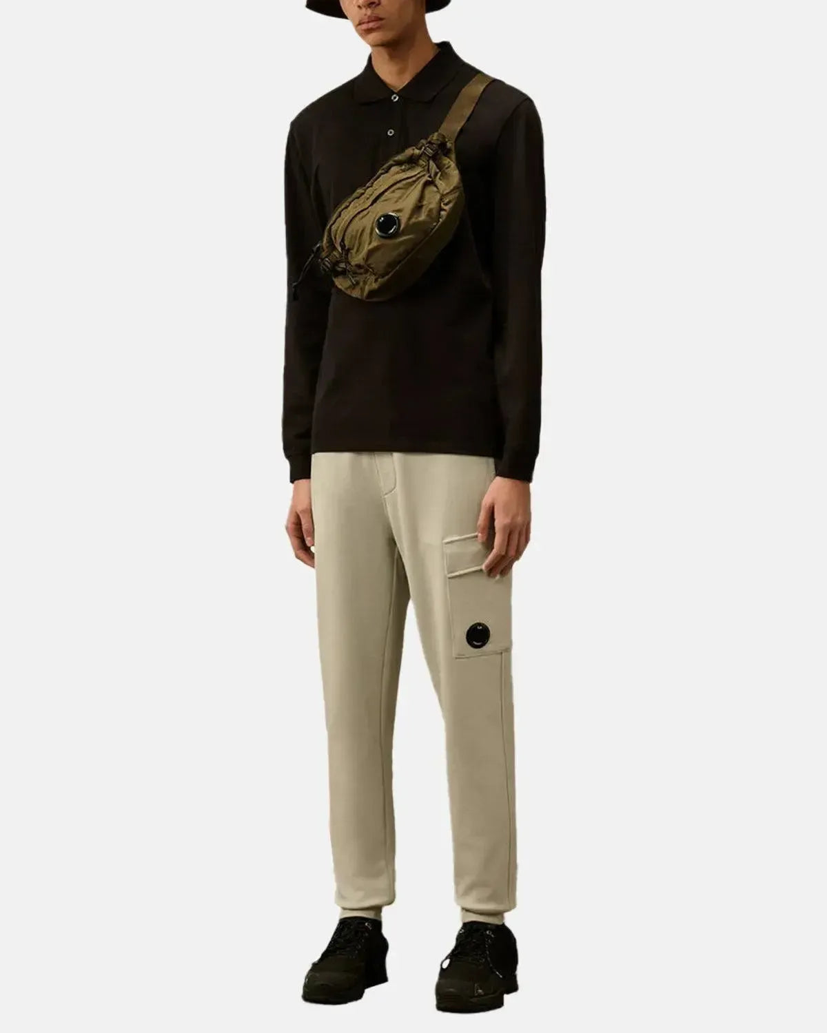 CP COMPANY-CP COMPANY STRETCH PIQUET LONGSLEEVE POLO BLACK-NORTHERN THREADS DESIGNER MENSWEAR