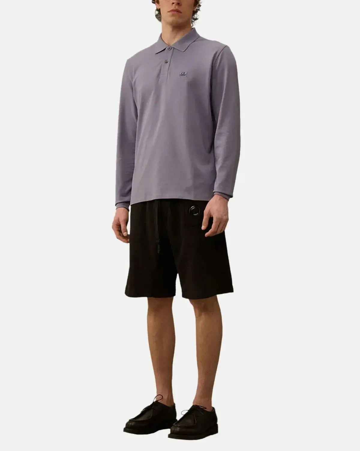 CP COMPANY-CP COMPANY STRETCH PIQUET LONGSLEEVE POLO LAVENDER-NORTHERN THREADS DESIGNER MENSWEAR
