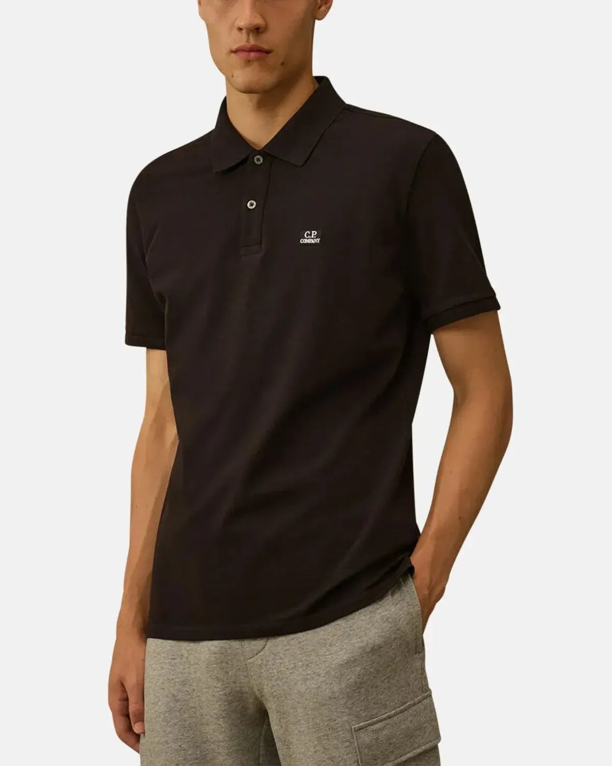 CP COMPANY-CP COMPANY STRETCH PIQUET SHORT SLEEVE POLO BLACK-NORTHERN THREADS DESIGNER MENSWEAR