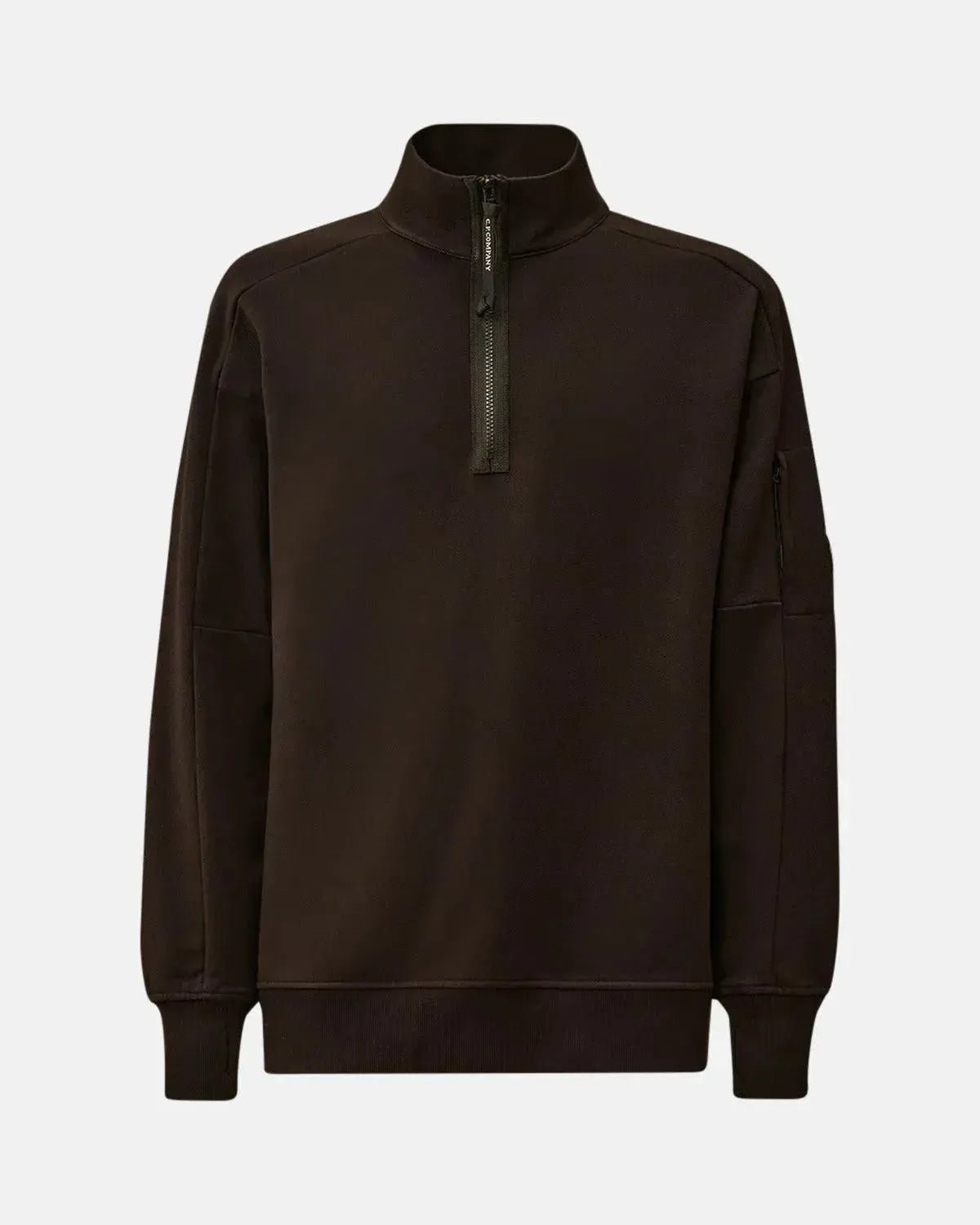 CP COMPANY DIAGONAL RAISED FLEECE 1/4 ZIP SWEATSHIRT BLACK