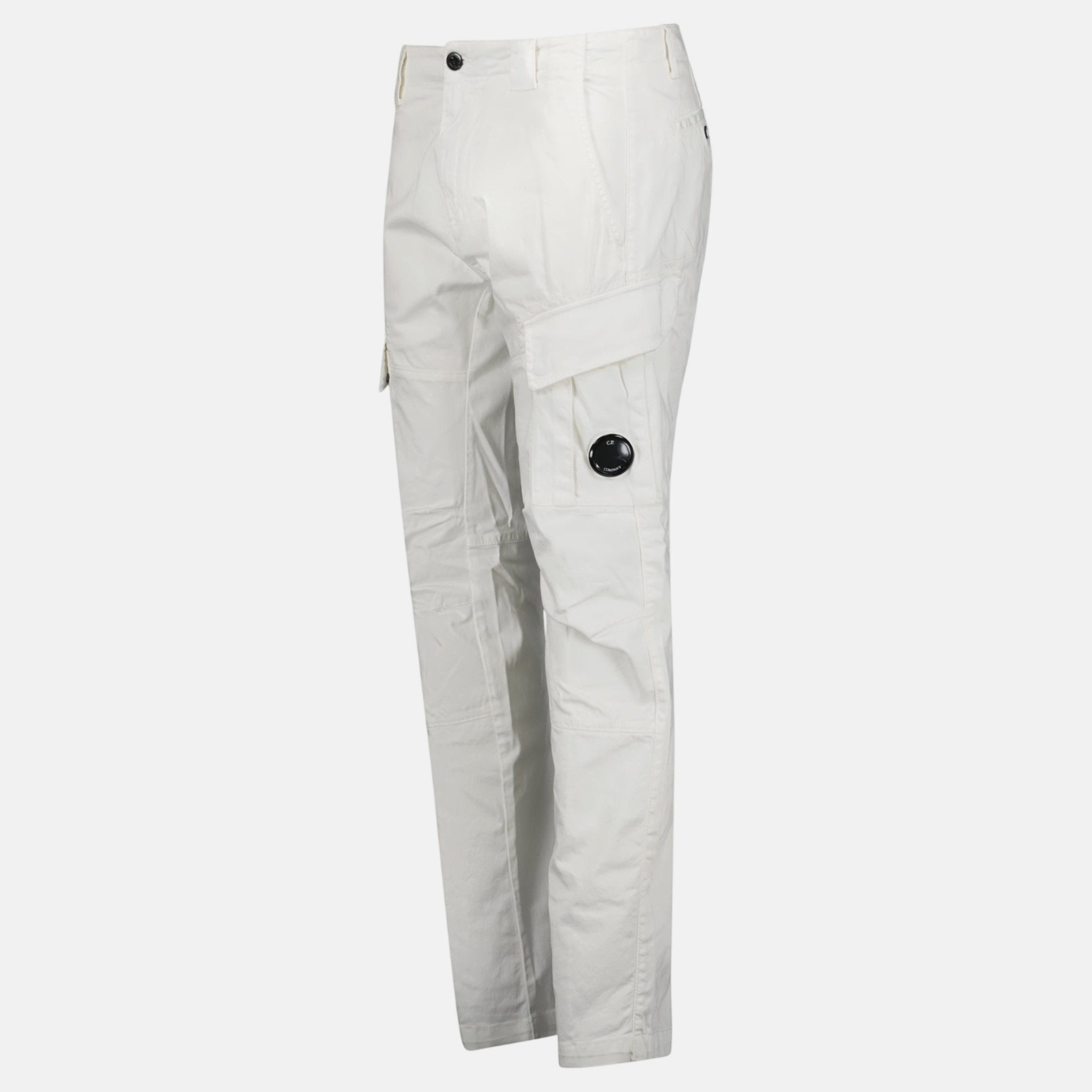 CP Company Ergonomic Stretch Sateen Cargo Lens Pants Gauze White - northern threads