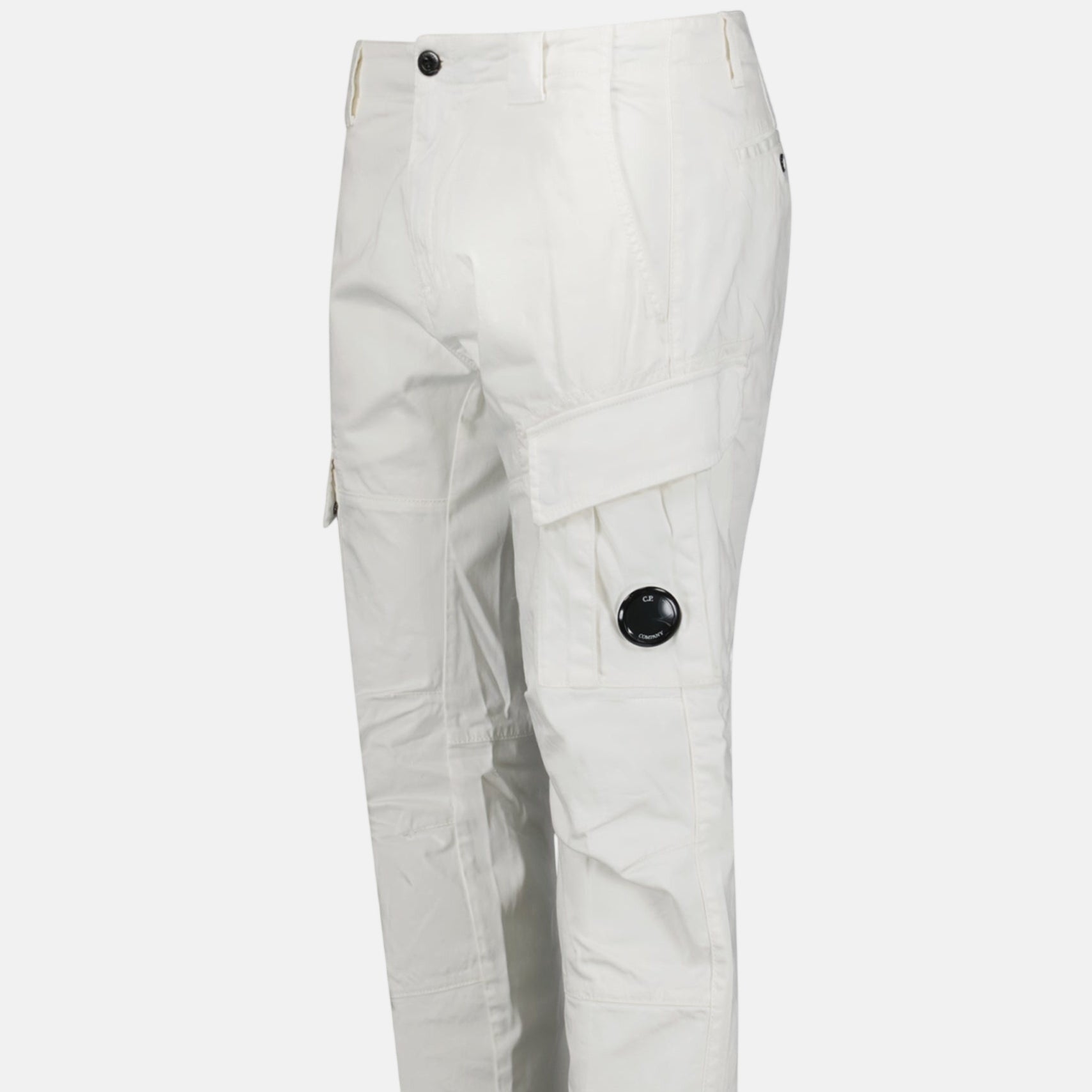 CP Company Ergonomic Stretch Sateen Cargo Lens Pants Gauze White - northern threads