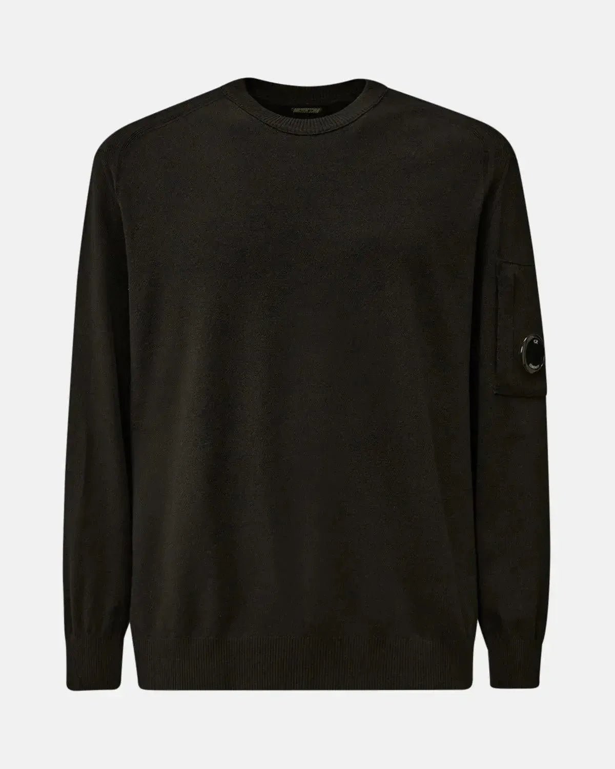 CP COMPANY EXTRAFINE MERINO WOOL CREWNECK SWEATER BLACK - CP-COMPANY-19CMKN037A-005528A-999-M - northern threads uk