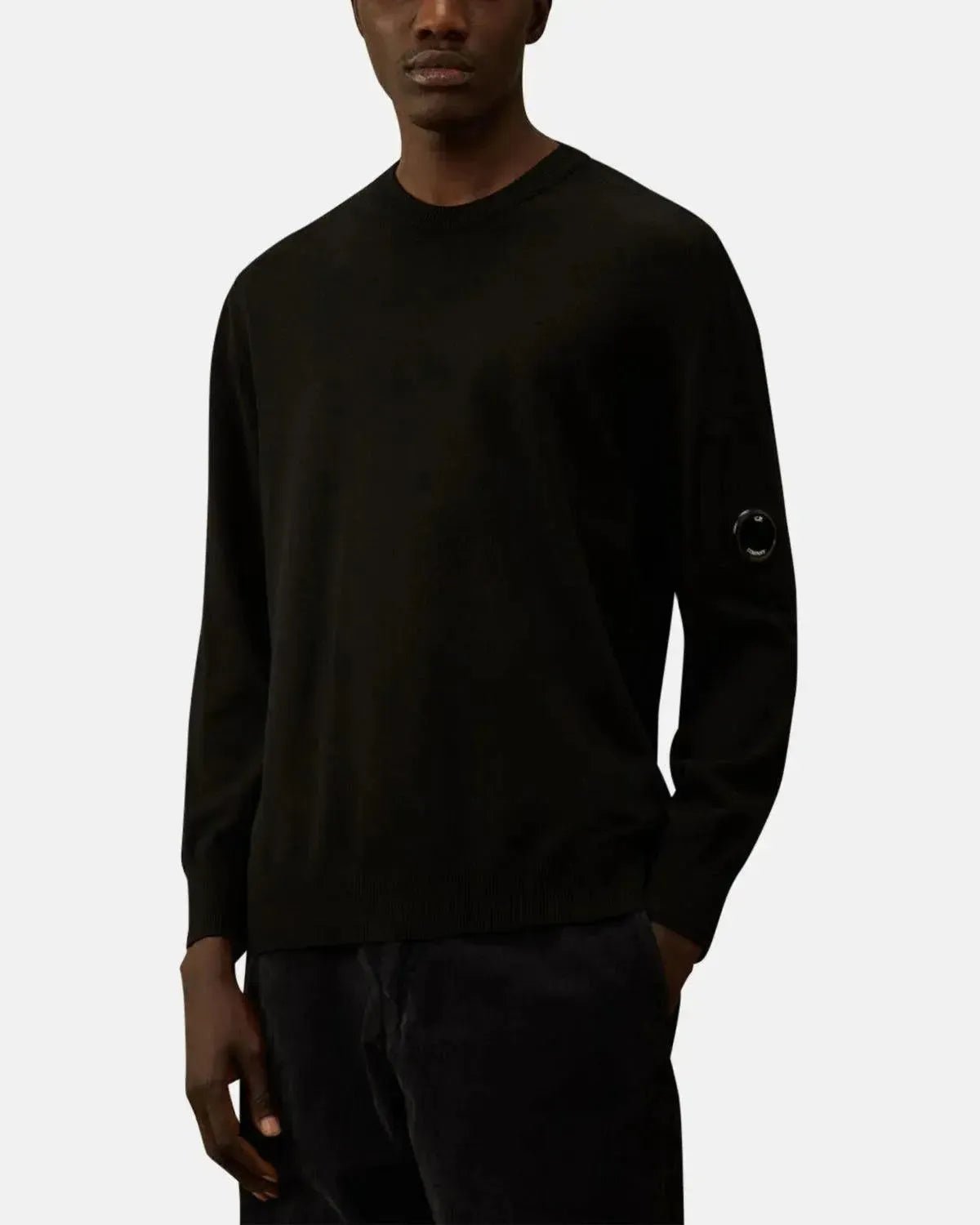 CP COMPANY EXTRAFINE MERINO WOOL CREWNECK SWEATER BLACK - CP-COMPANY-19CMKN037A-005528A-999-M - northern threads uk