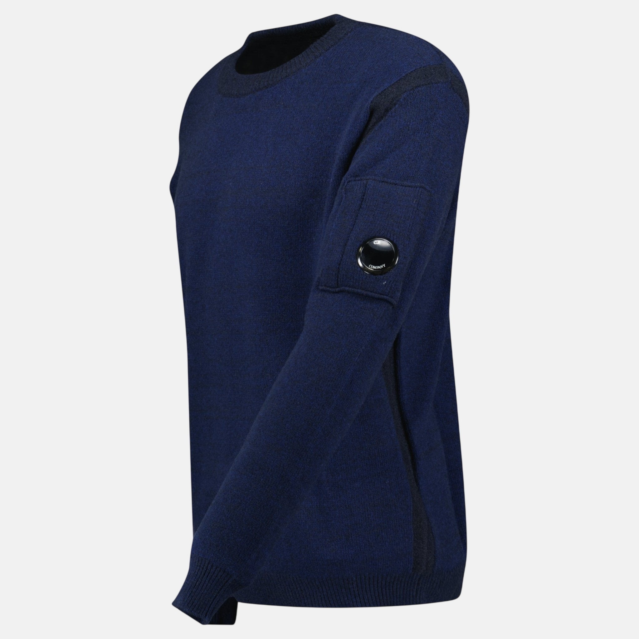 CP Company Fleece Knit Crewneck Vanise Lens Knit Jumper Estate Blue - O10 - northern threads uk
