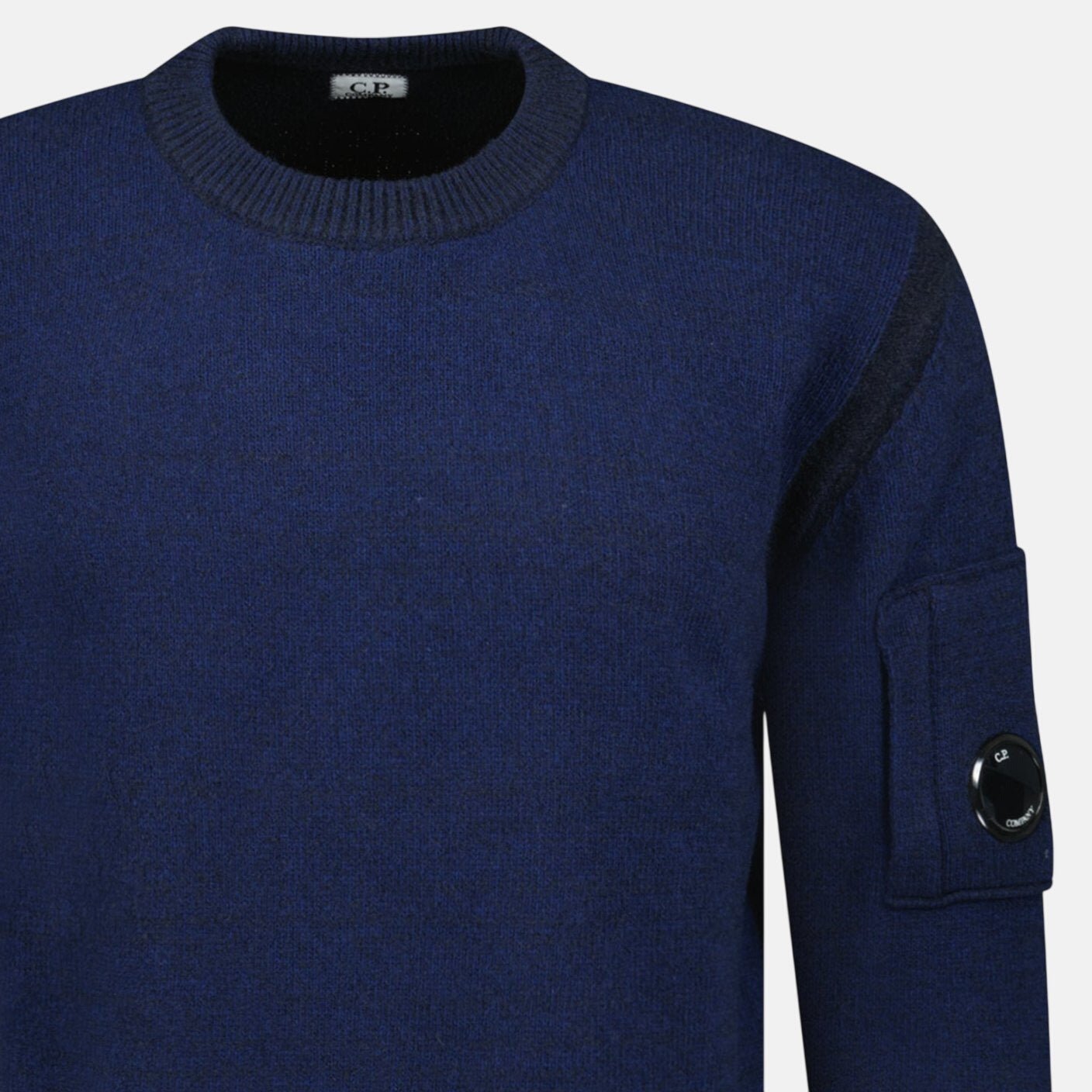 CP Company Fleece Knit Crewneck Vanise Lens Knit Jumper Estate Blue - O10 - northern threads uk