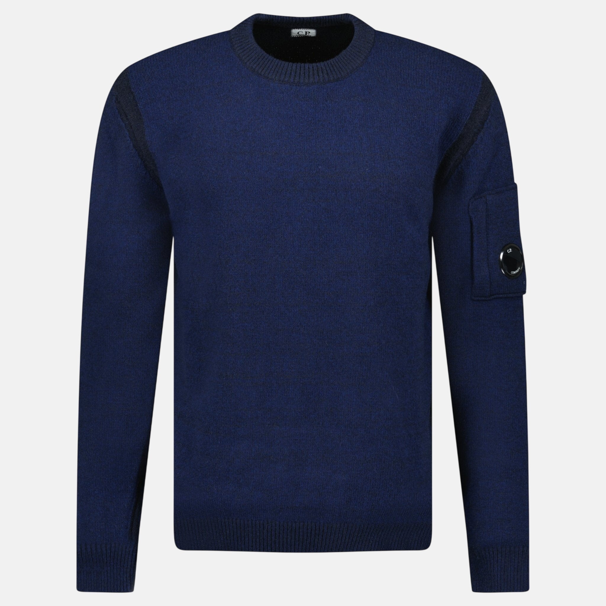 CP Company Fleece Knit Crewneck Vanise Lens Knit Jumper Estate Blue - O10 - northern threads uk