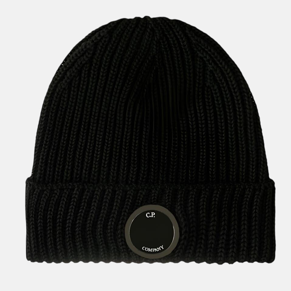 CP Company Lens Extra Fine Merino Wool Beanie Black - Hat Box 3 - northern threads uk