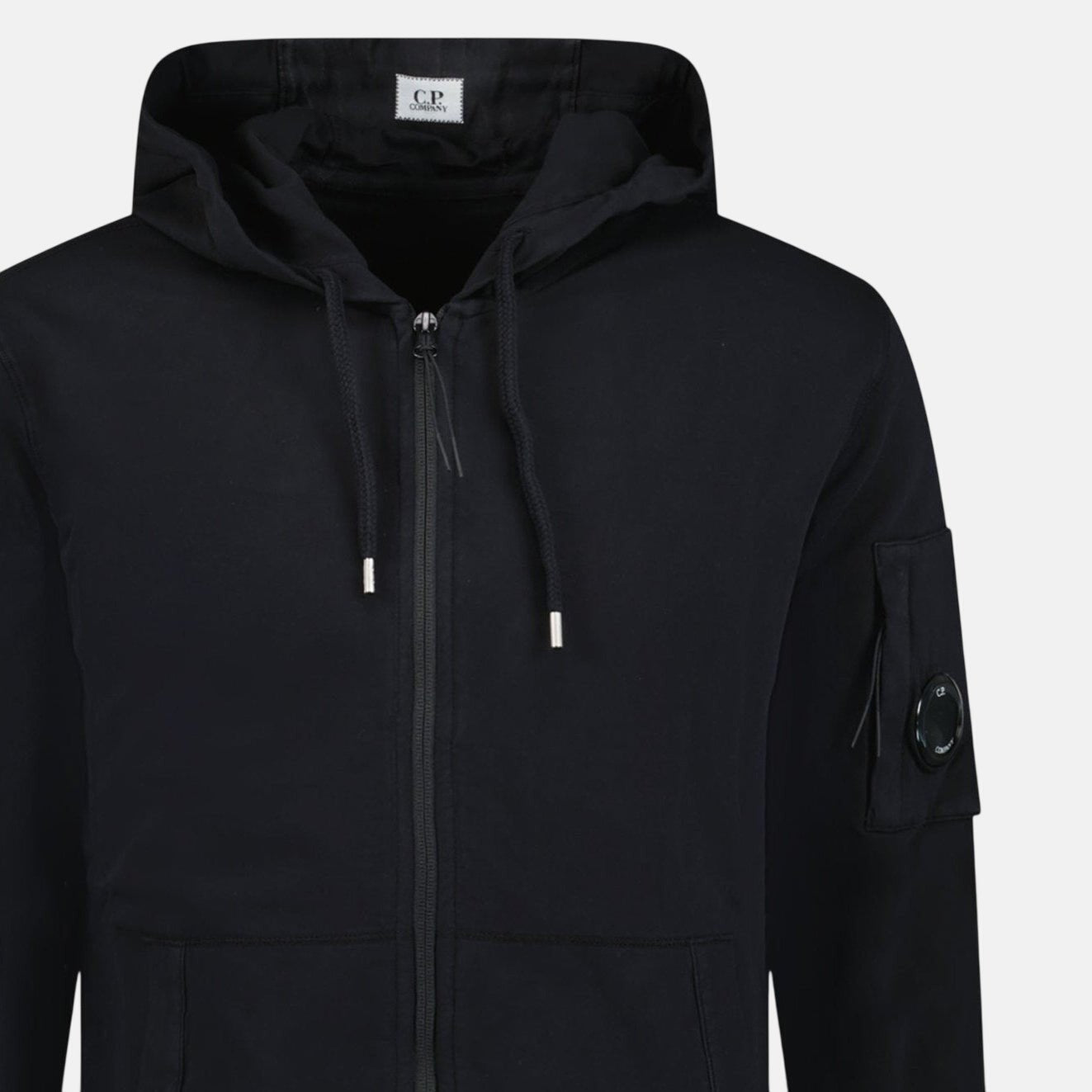 CP Company Light Fleece Lens Zip Hoodie Black - O6 - northern threads uk