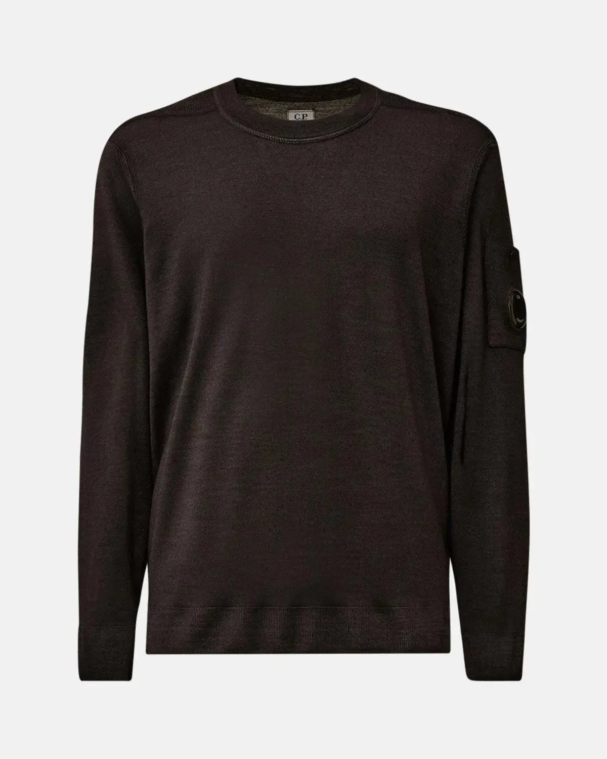 CP COMPANY MERINO WOOL LENS DETAIL CREWNECK KNIT TOTAL ECLIPSE - CP-COMPANY-19CMKN024A-003247F-888-M - northern threads uk