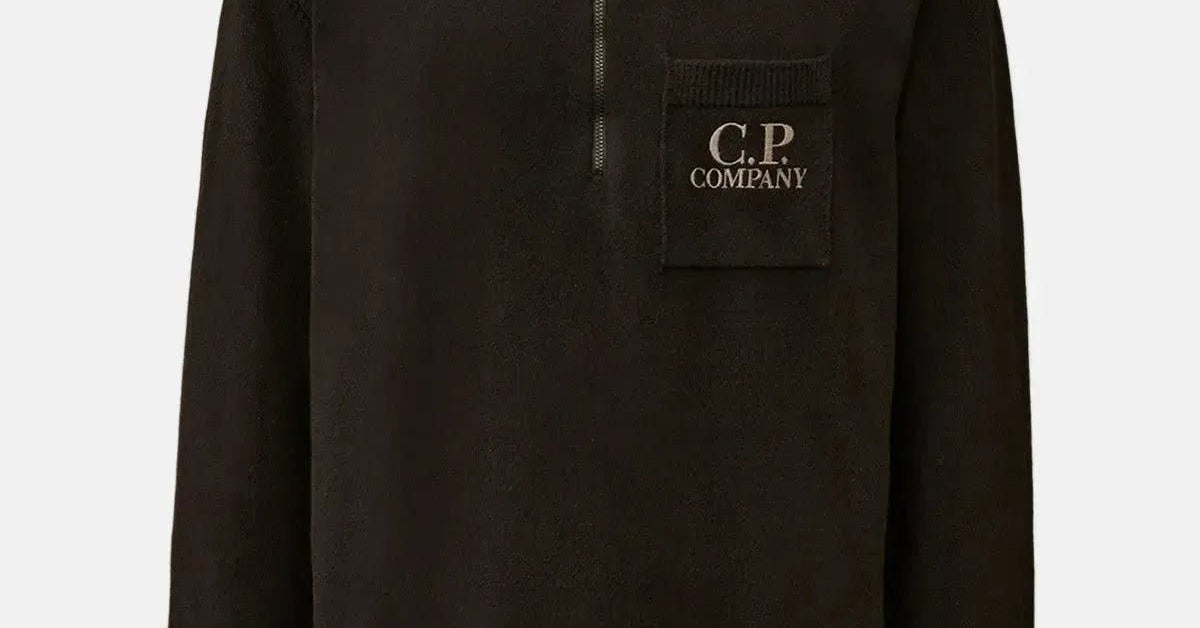 Buy CP COMPANY SOFT COTTON STRETCH CHEST POCKET 1/4 ZIP KNIT BLACK