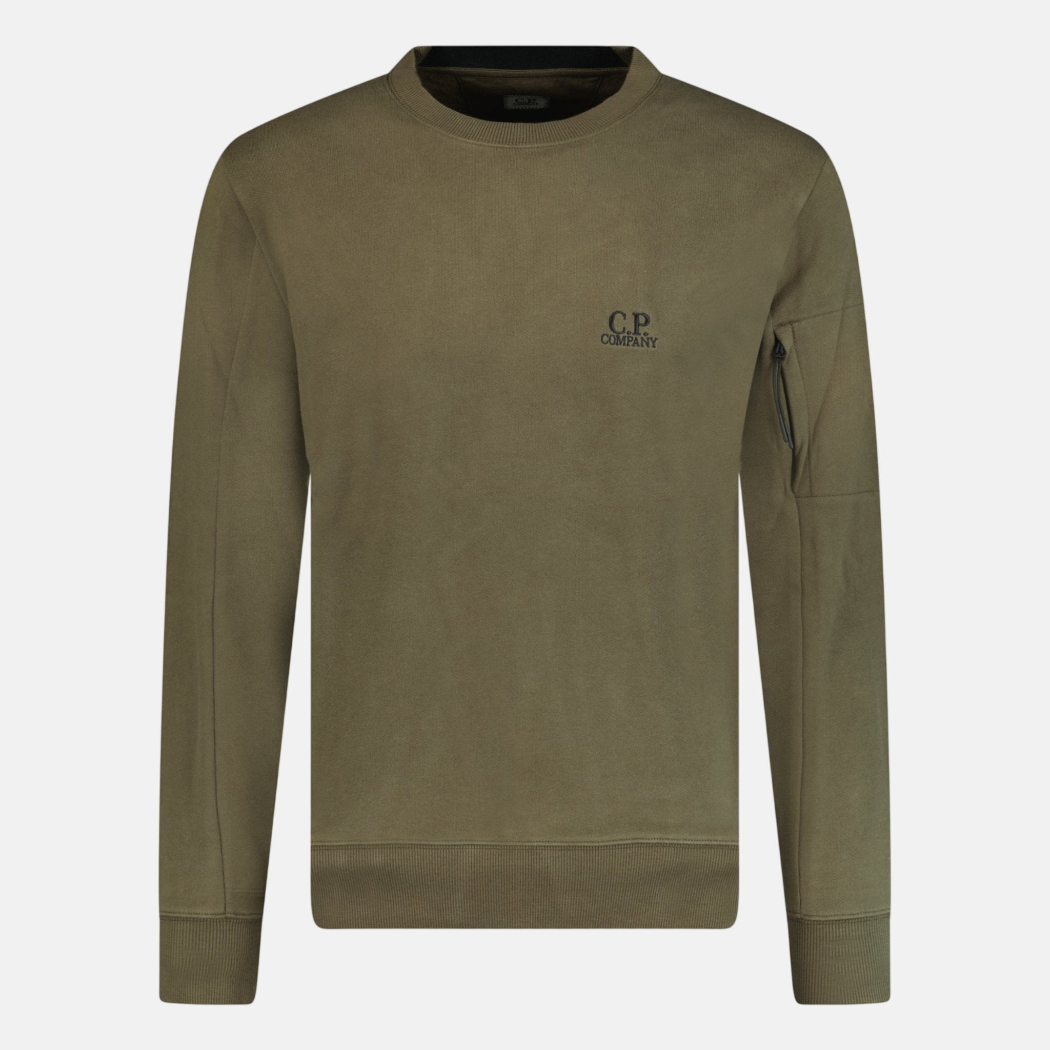 CP Company Stitched Logo Crewneck Sweatshirt Khaki - A24 - northern threads uk