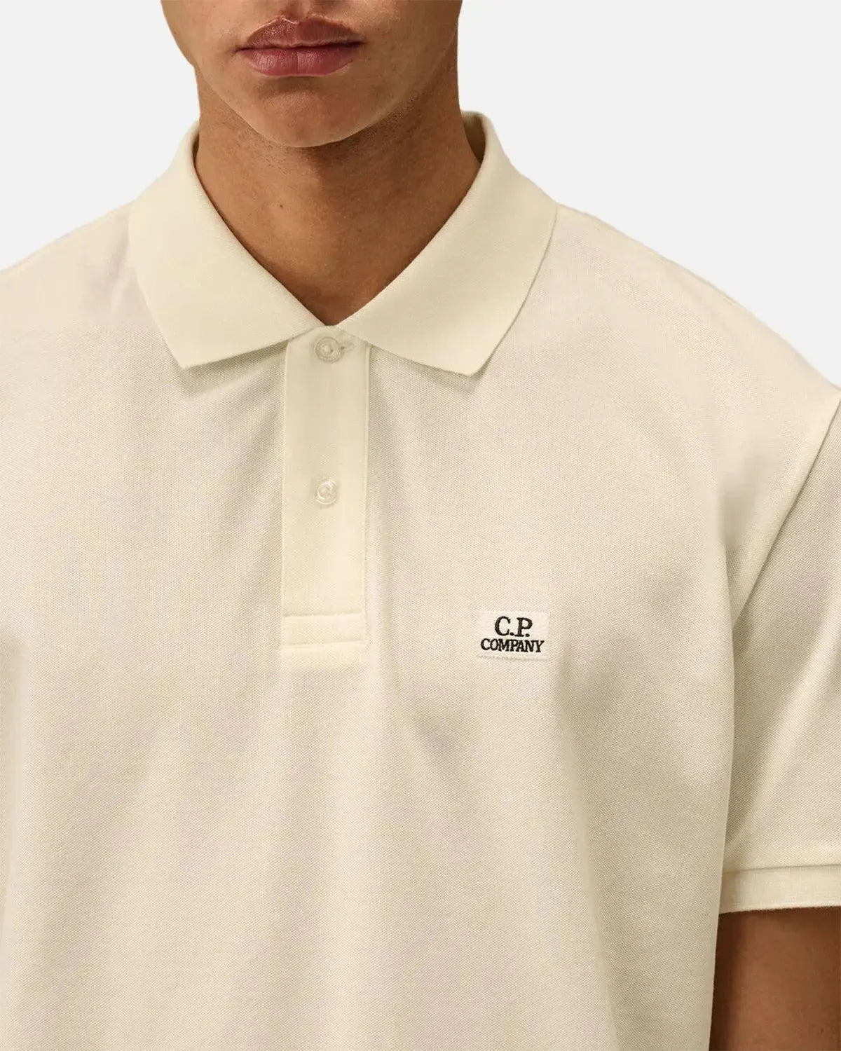CP COMPANY STRETCH PIQUET LOGO POLO GAUZE WHITE - CP-COMPANY-18CMPL065A005263-103-S - northern threads uk