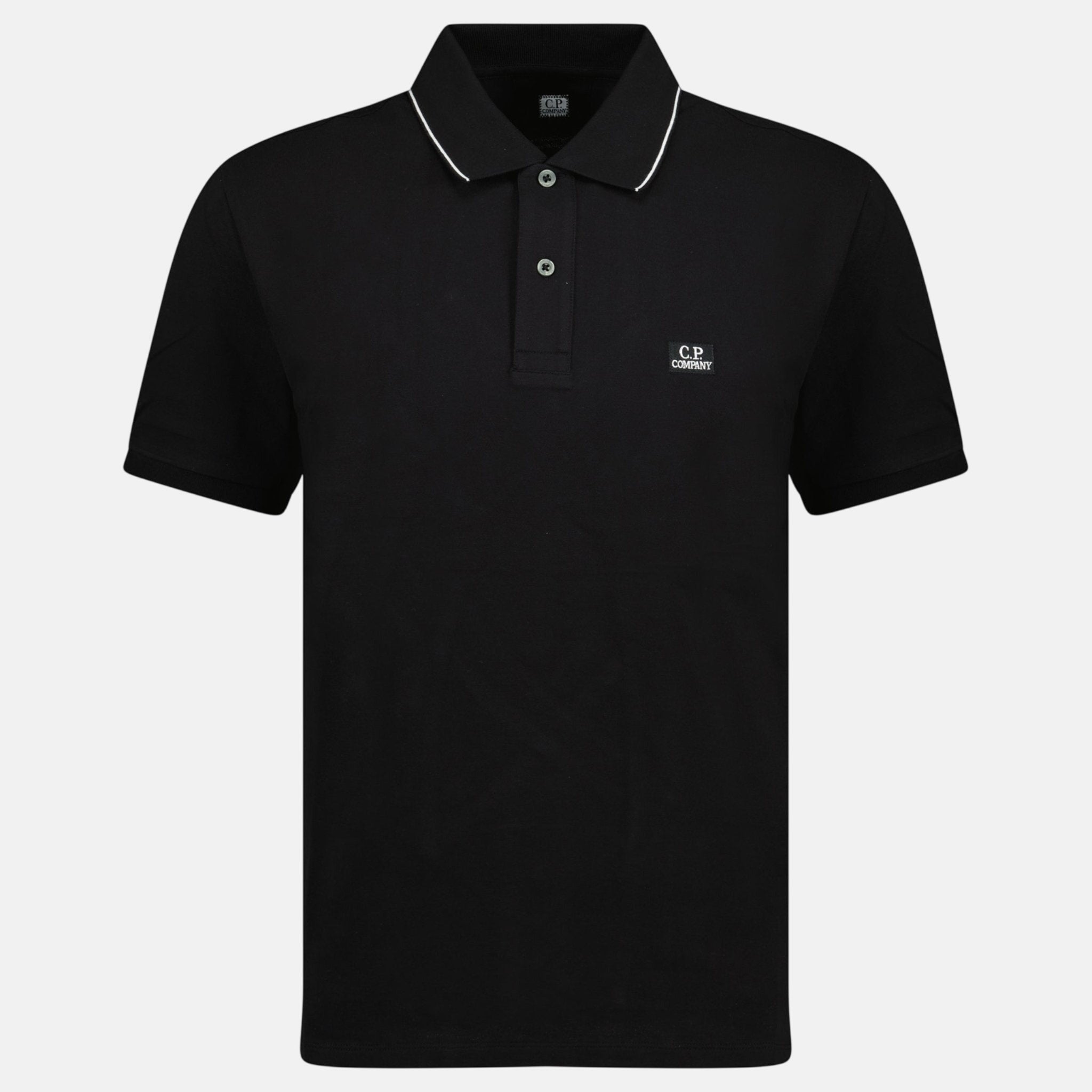 CP Company Stretch Piquet Striped Collar Polo Shirt Black - G14 - northern threads uk