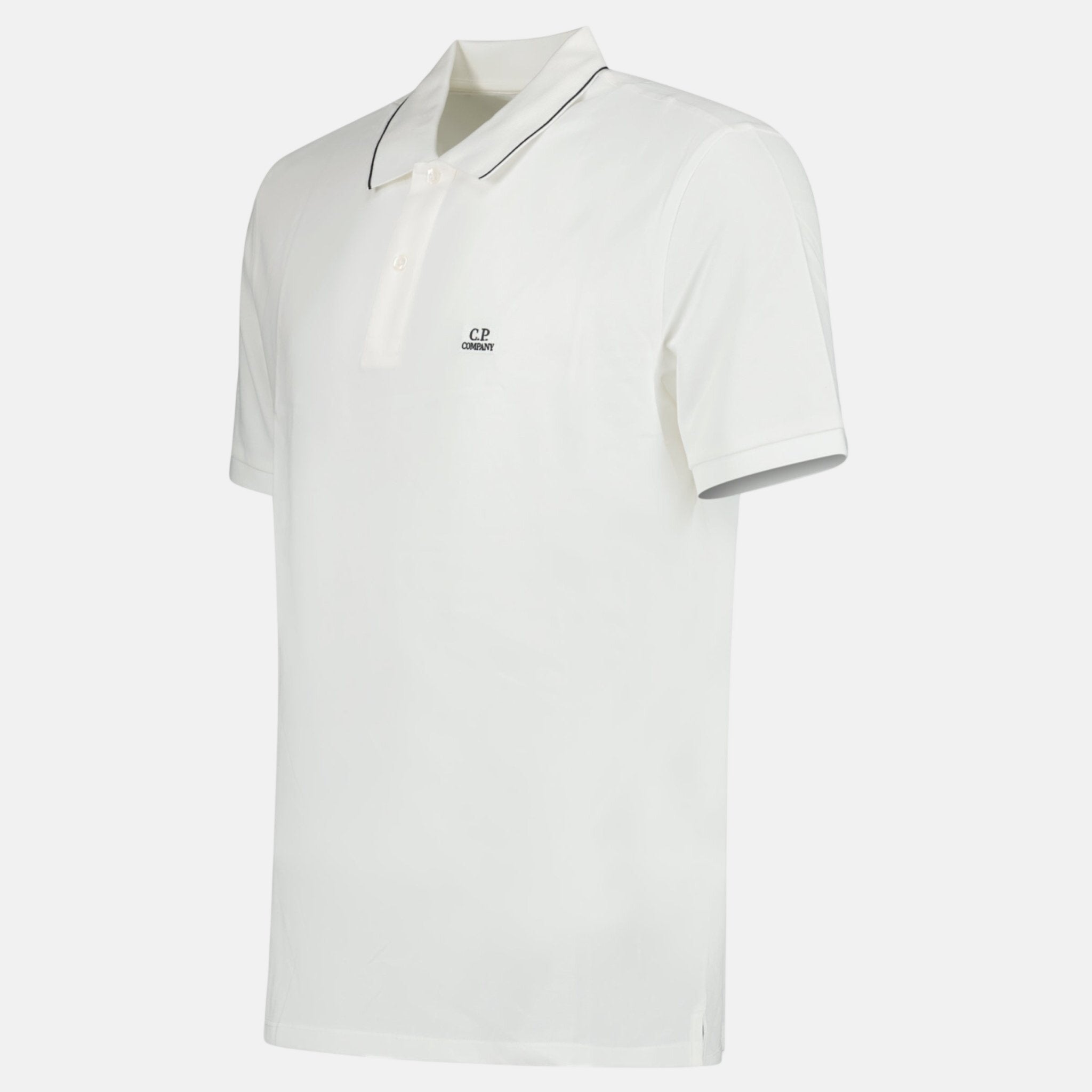CP Company Stretch Piquet Striped Collar Polo Shirt White - C54 - northern threads uk