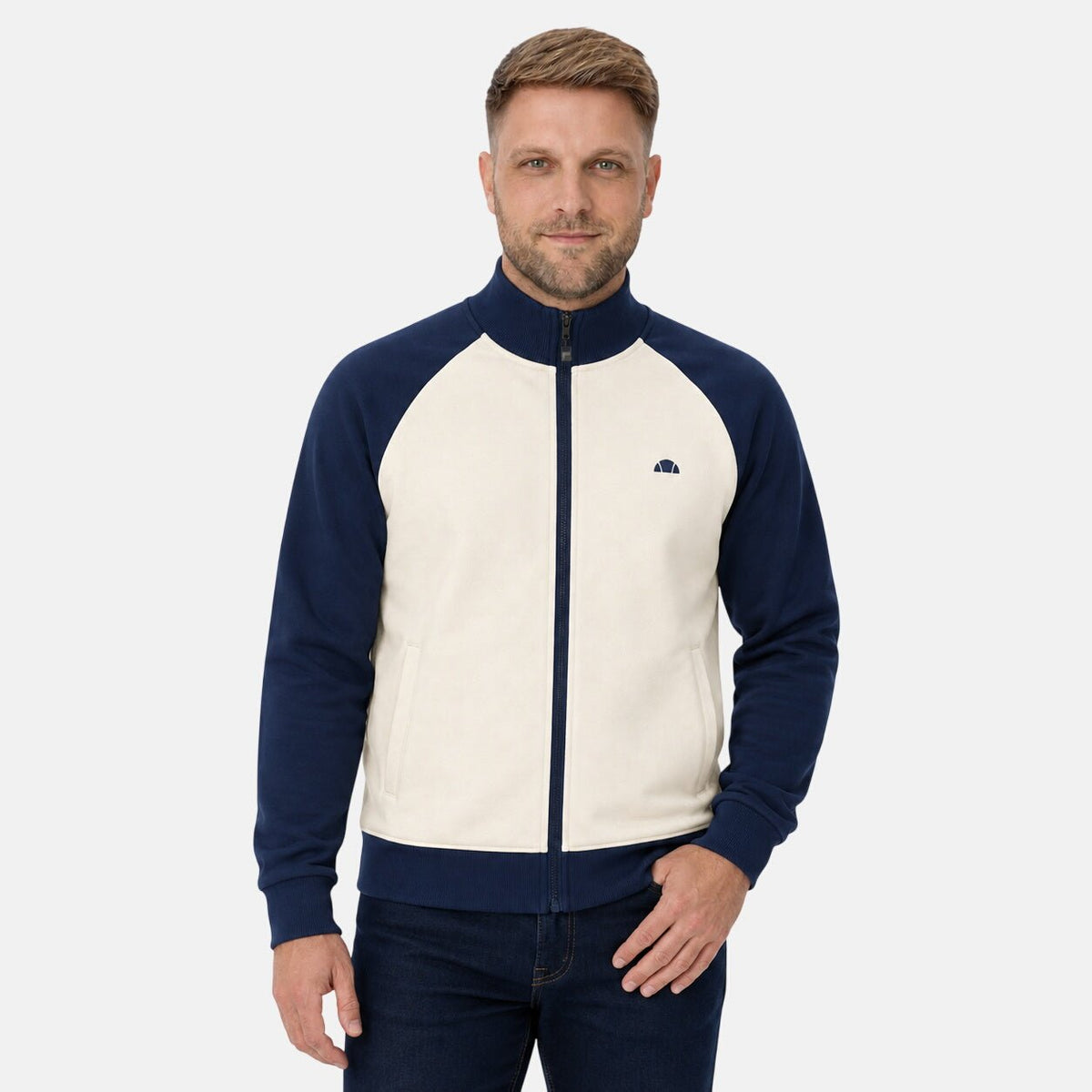 Ellesse Caldona Track Top Jacket Ecru/Navy | Northern Threads Designer Menswear