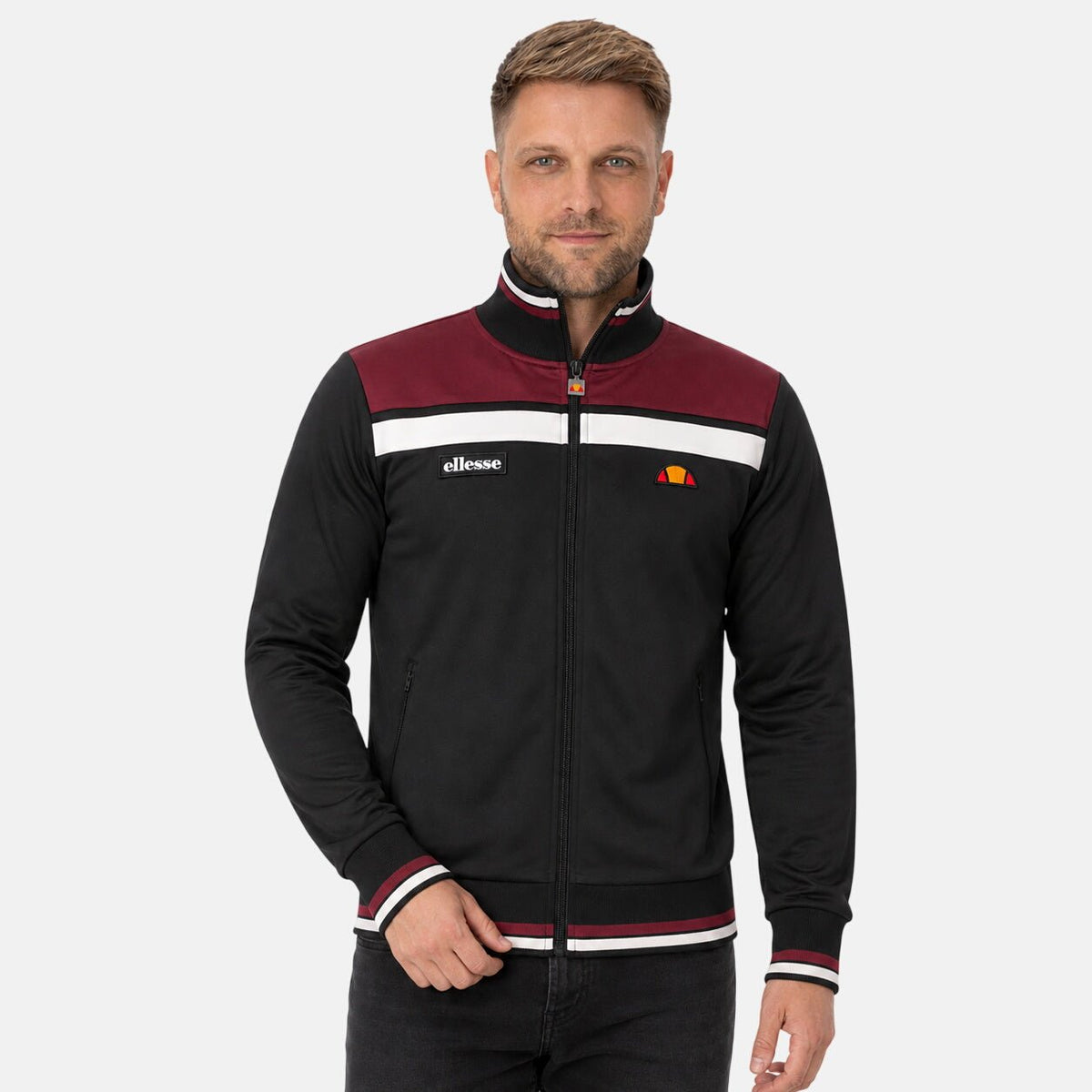 Ellesse Vignola Track Top Jacket Black/Burgundy | Northern Threads Designer Menswear