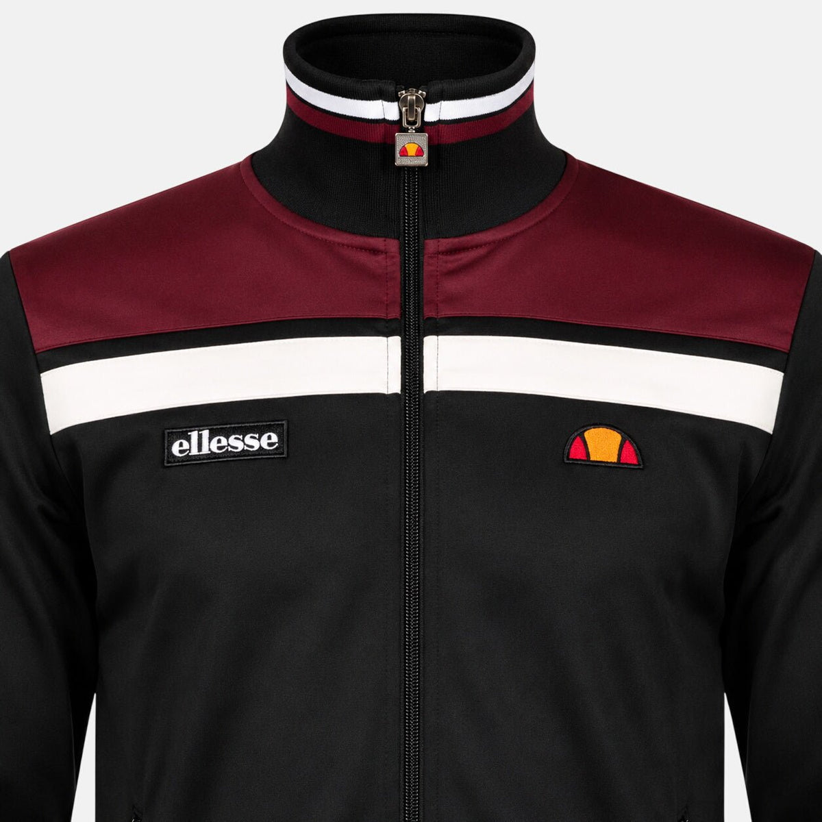 Ellesse Vignola Track Top Jacket Black/Burgundy | Northern Threads Designer Menswear