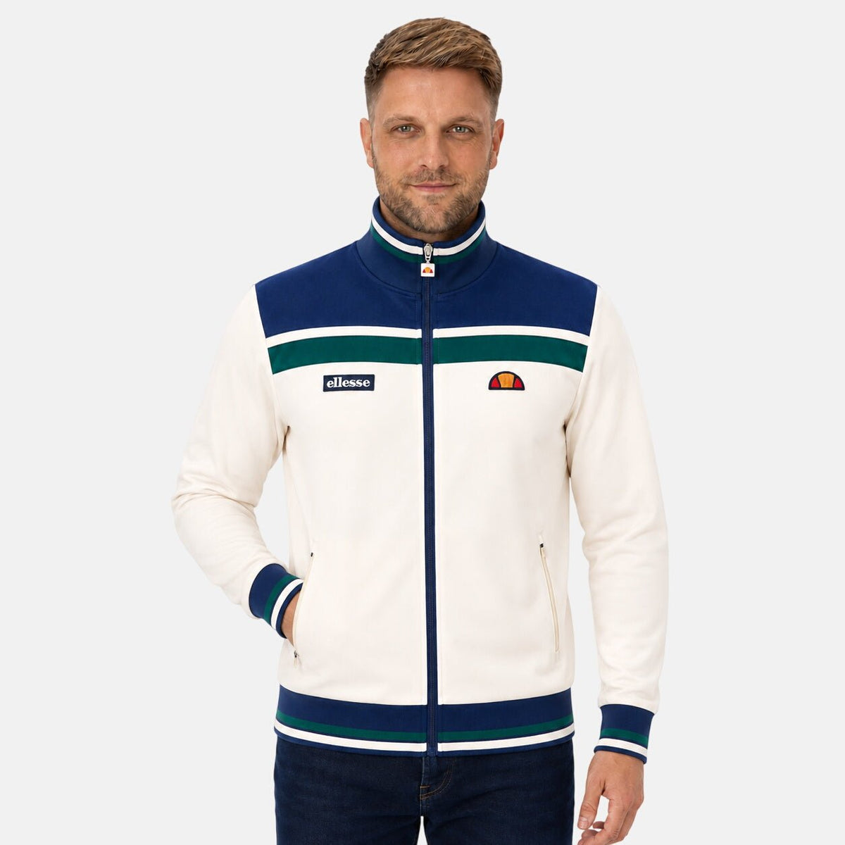 Ellesse Vignola Track Top Jacket Ecru/Navy | Northern Threads Designer Menswear