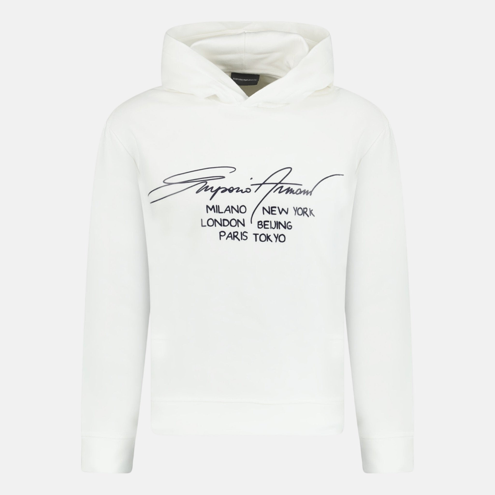 Emporio Armani Front Print Hooded Sweatshirt White - A1 - northern threads uk