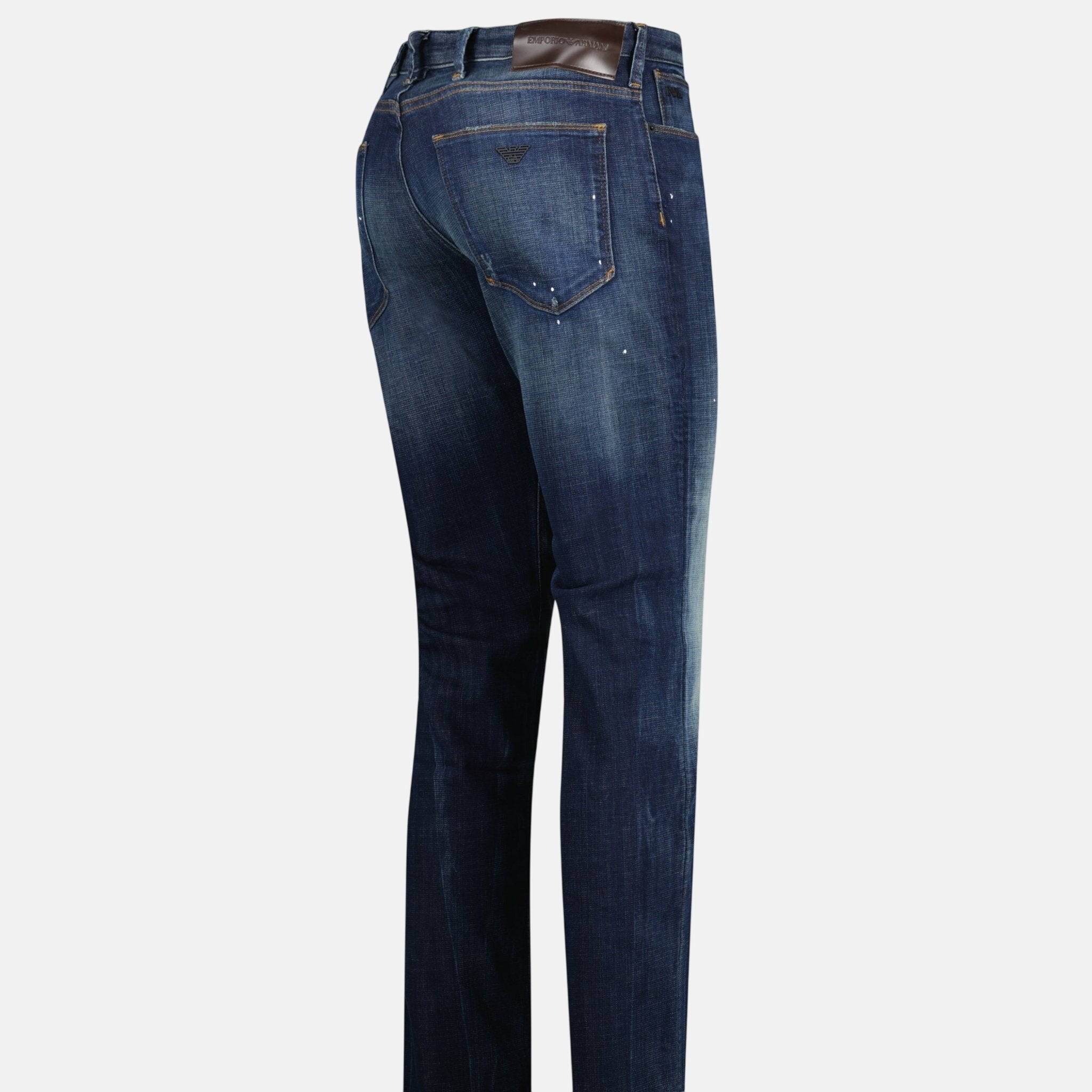 Emporio Armani J06 Slim Fit 5 Pocket Paint Splatter Jeans Blue - A4 - northern threads uk