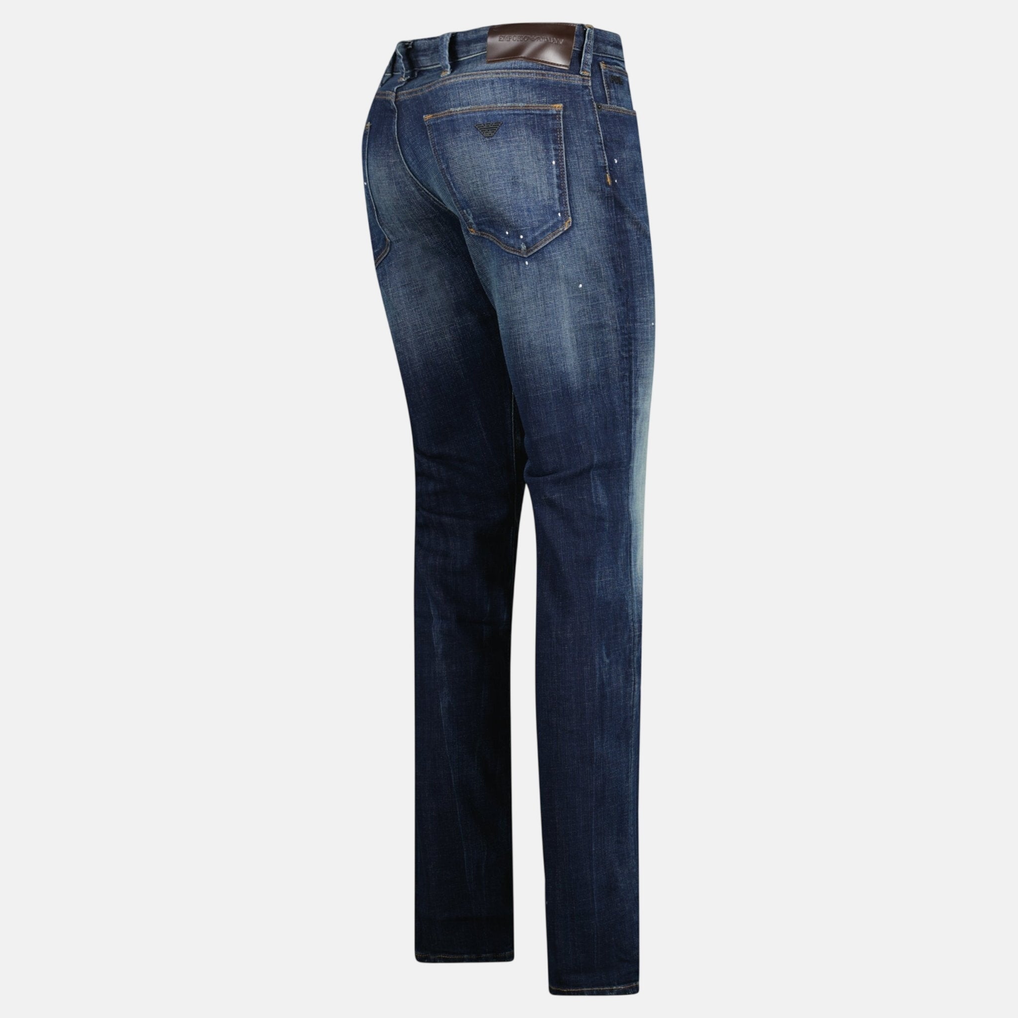 Emporio Armani J06 Slim Fit 5 Pocket Paint Splatter Jeans Blue - A4 - northern threads uk