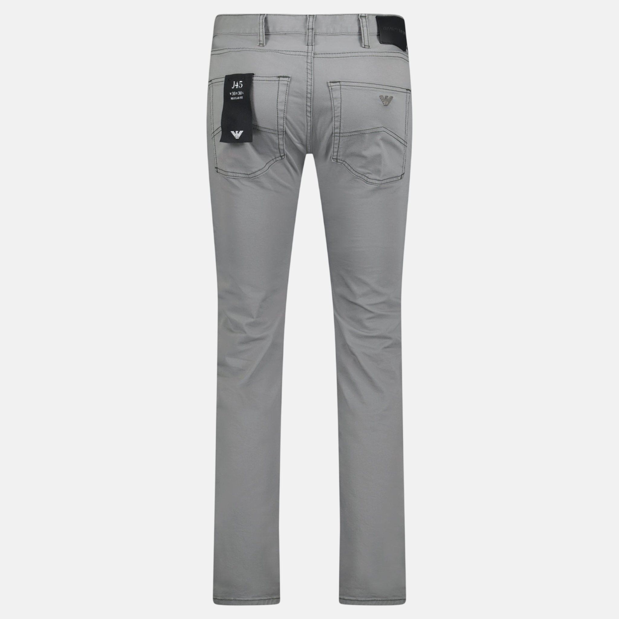Emporio Armani J45 Slim Fit 5 Pocket Silver Eagle Black Belt Patch Jeans Grey - northern threads