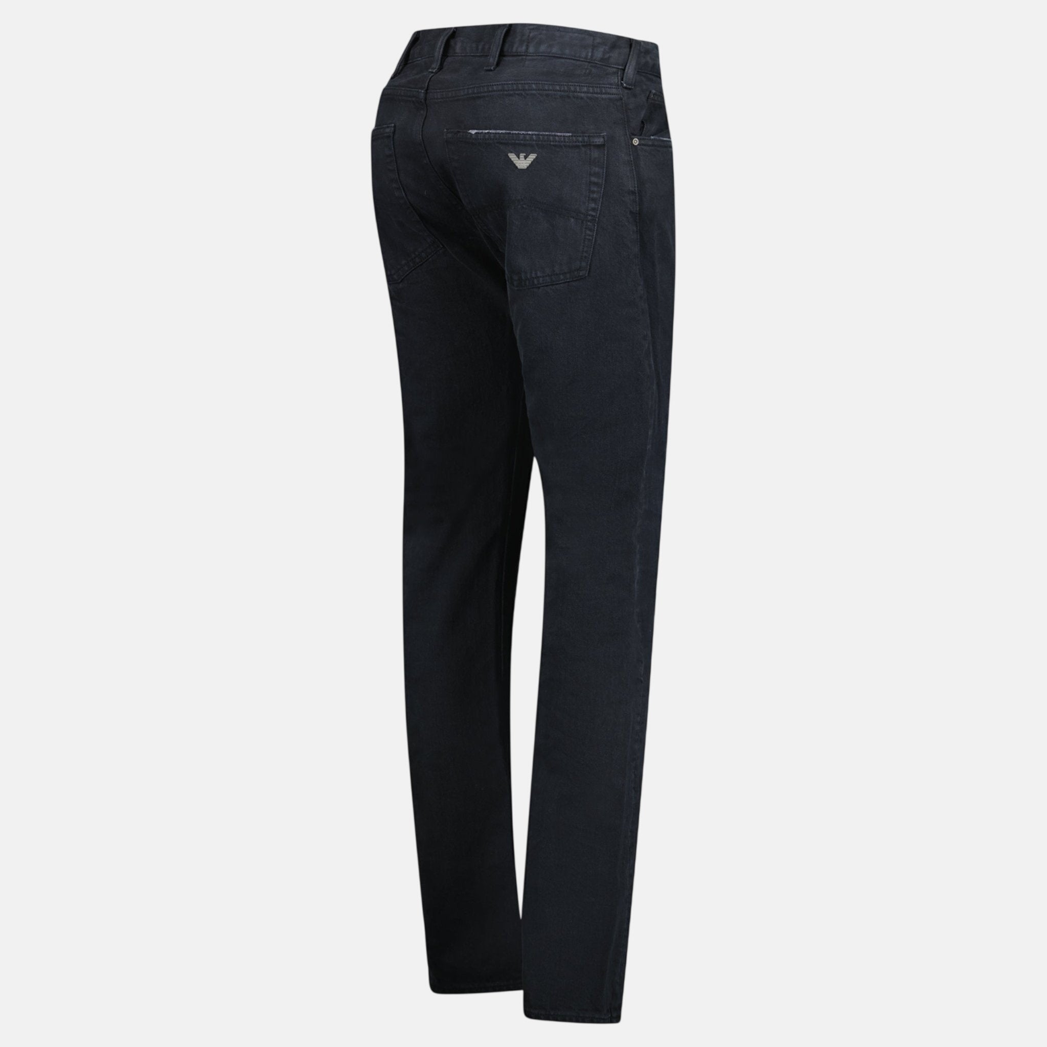Emporio Armani J45 Slim Fit 5 Pocket Silver Logo Distressed Patch Jeans Black - northern threads