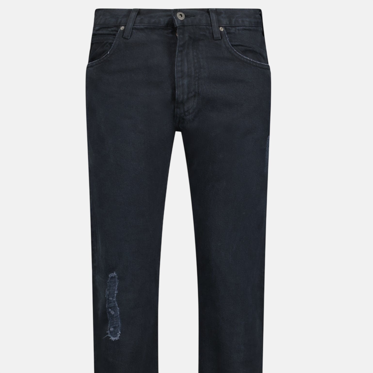 Emporio Armani J45 Slim Fit 5 Pocket Silver Logo Distressed Patch Jeans Black - northern threads