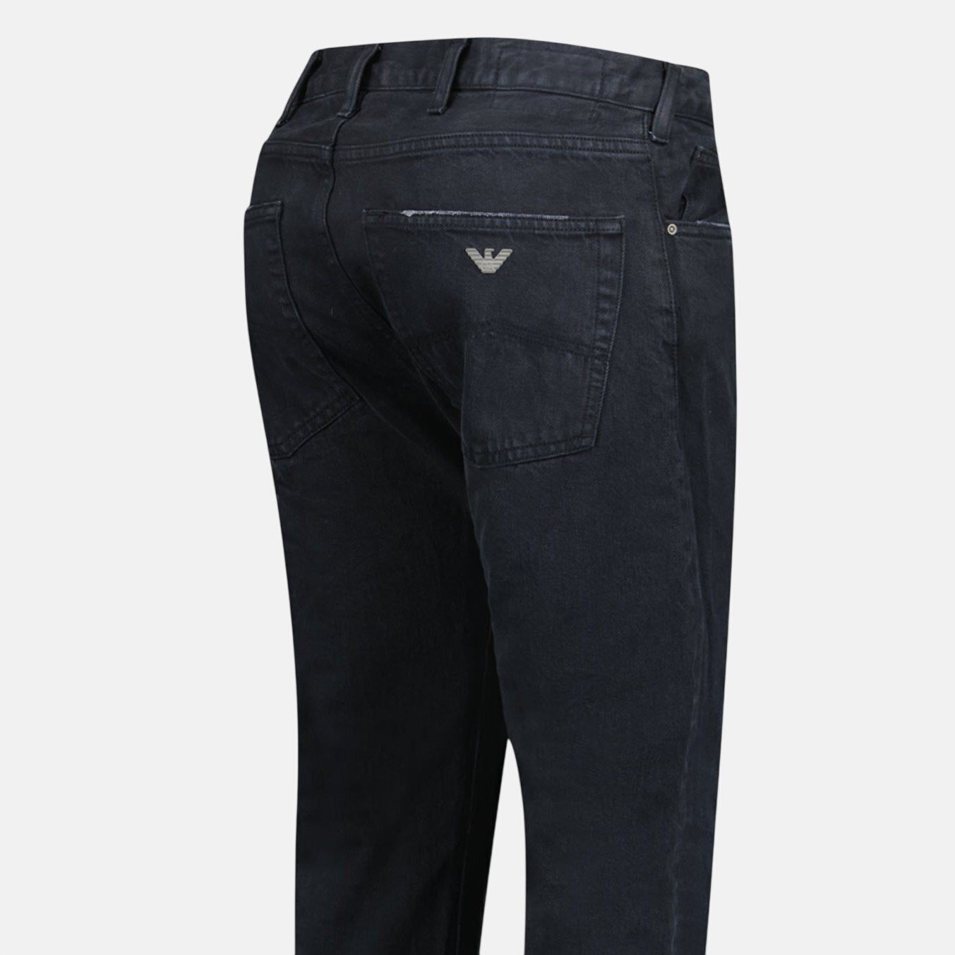 Emporio Armani J45 Slim Fit 5 Pocket Silver Logo Distressed Patch Jeans Black - northern threads
