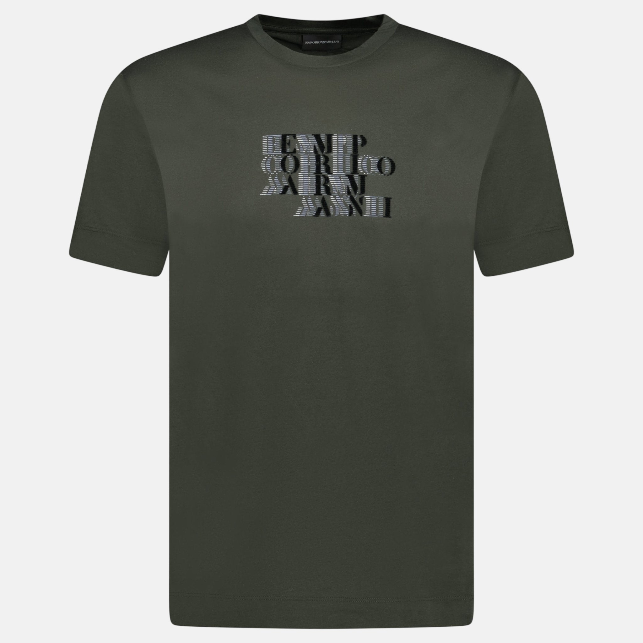 Emporio Armani Velvet Writing Logo Mercerised T-Shirt Khaki Green - B11 - northern threads uk