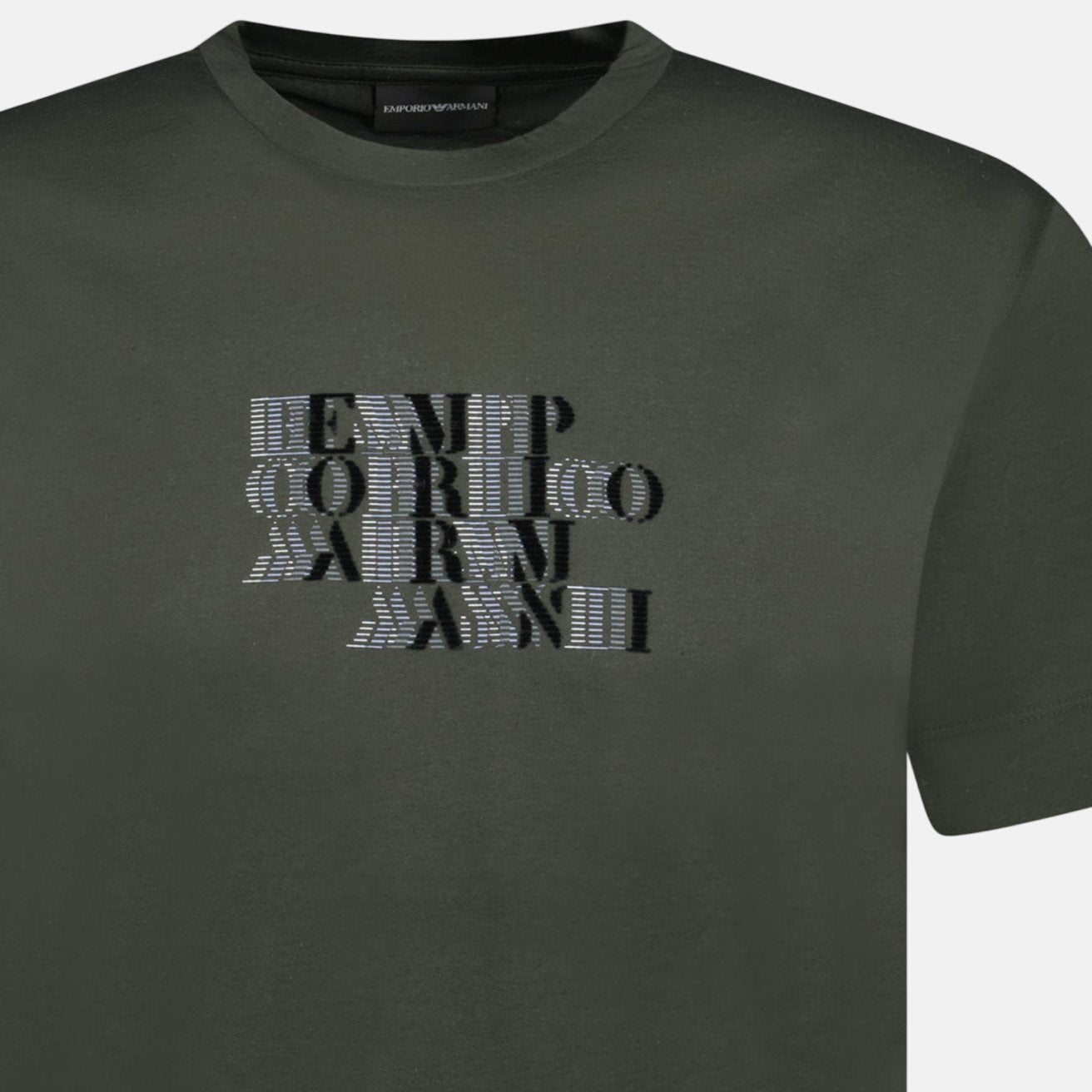 Emporio Armani Velvet Writing Logo Mercerised T-Shirt Khaki Green - B11 - northern threads uk