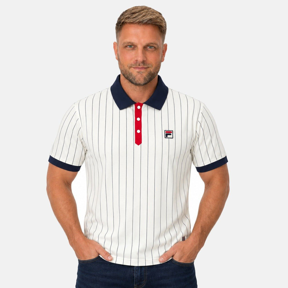 Fila BB1 Classic Striped Polo Shirt White/Navy/Fila Red | Northern Threads Designer Menswear