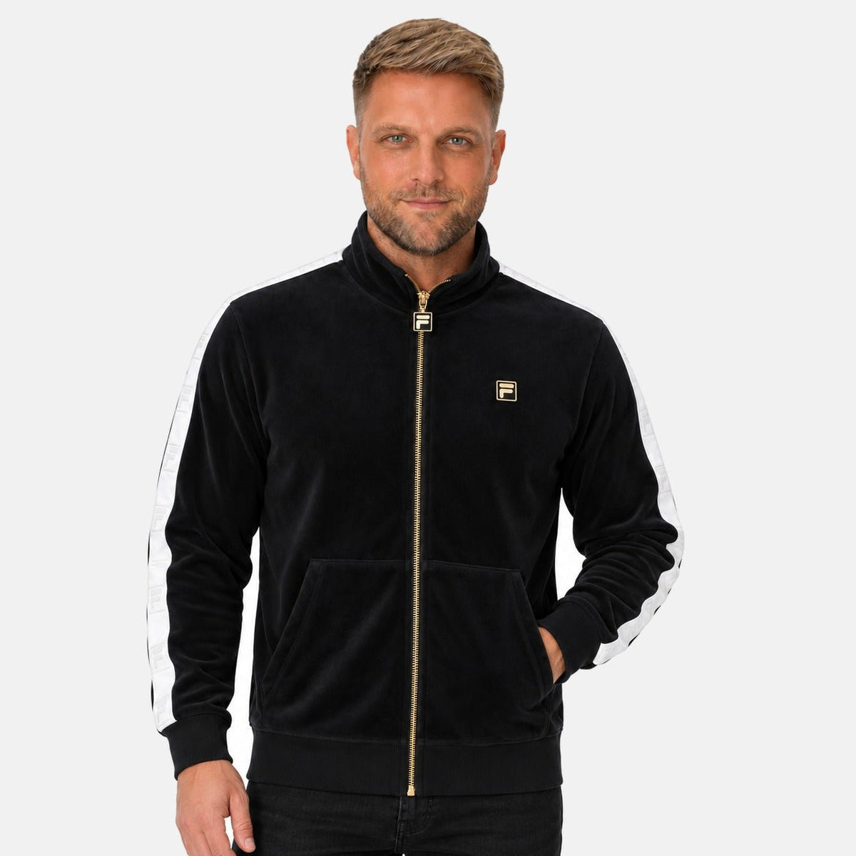 Fila Gold Bosco Velour Track Top Jacket Black | Northern Threads Designer Menswear