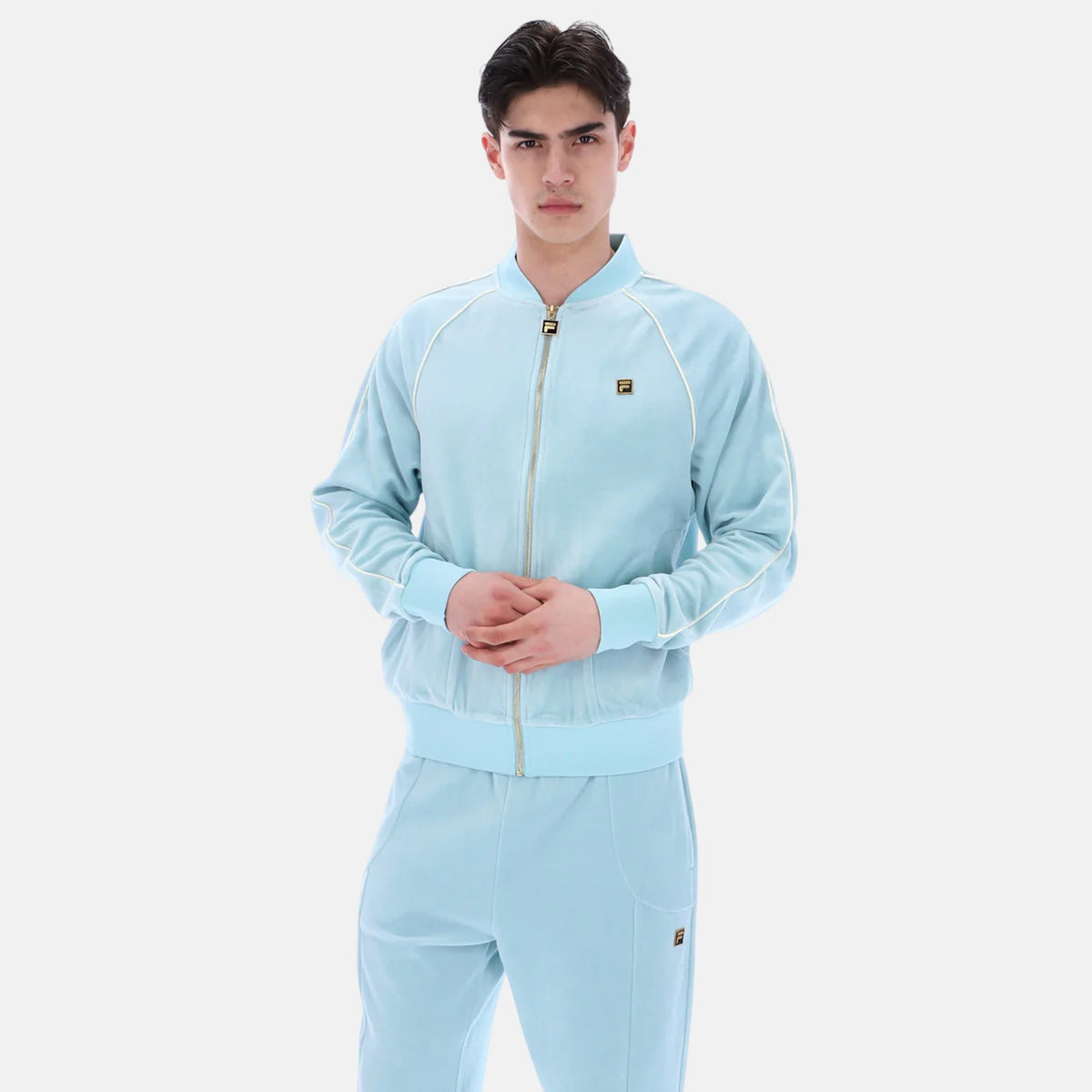 Fila Gold Fella Velour Track Top Jacket Sterling Blue Coconut Milk | Northern Threads Designer Menswear