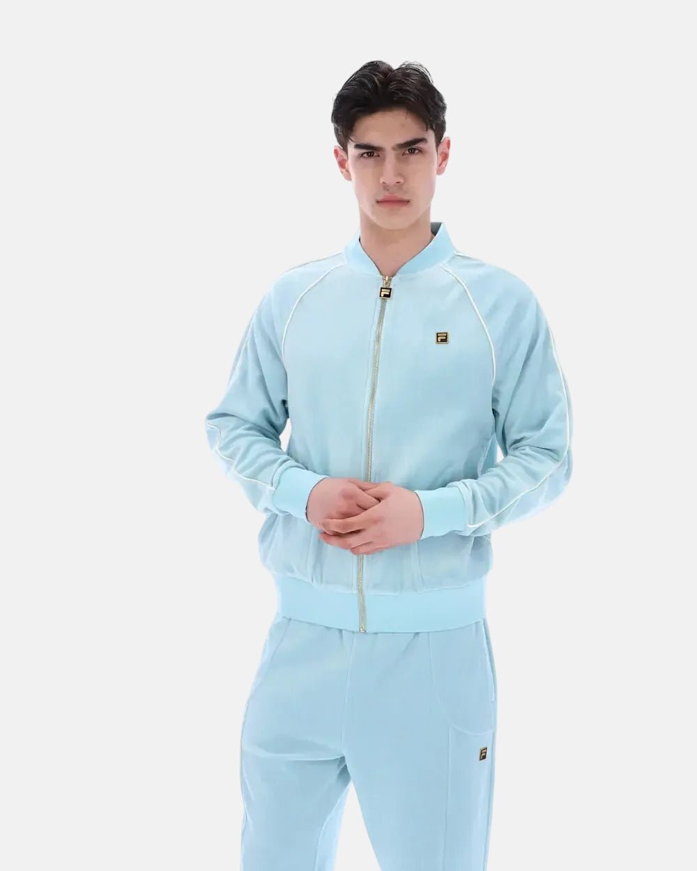 Fila Gold Fella Velour Track Top Jacket Sterling Blue Coconut Milk | Northern Threads Designer Menswear