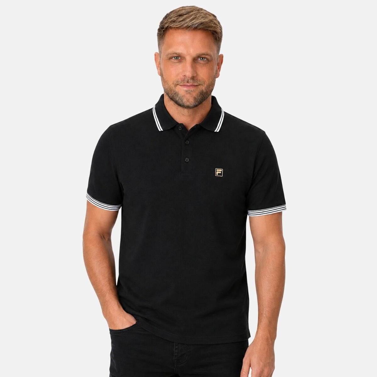 Fila Gold Soren Tipped Polo Shirt Black | Northern Threads Designer Menswear