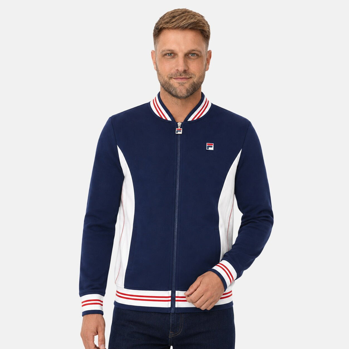 Fila Settanta Baseball Track Top Jacket Fila Navy/Gardenia/Fila Red | Northern Threads Designer Menswear
