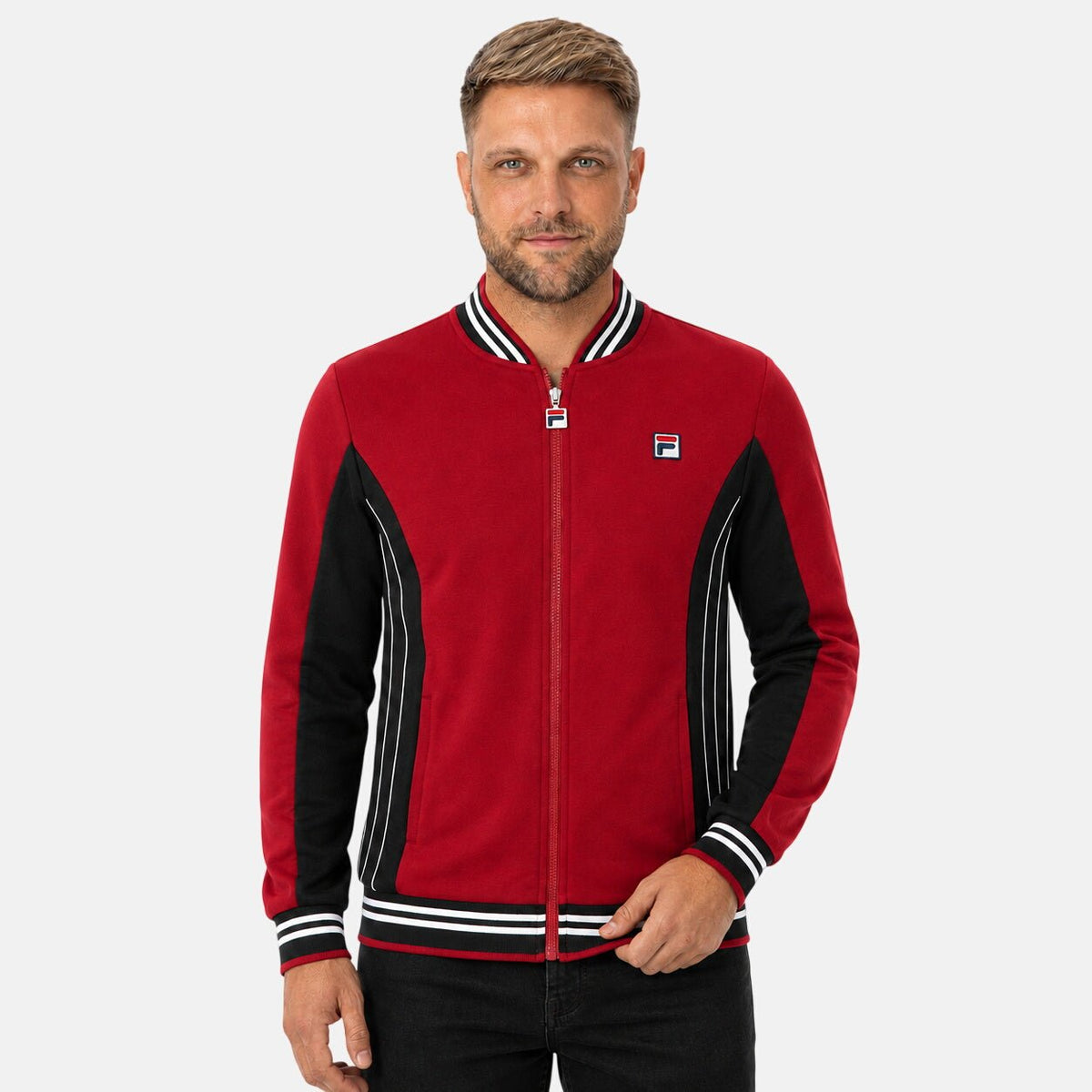 Fila Settanta Baseball Track Top Jacket Sun Dried Tomato/Black/White | Northern Threads Designer Menswear