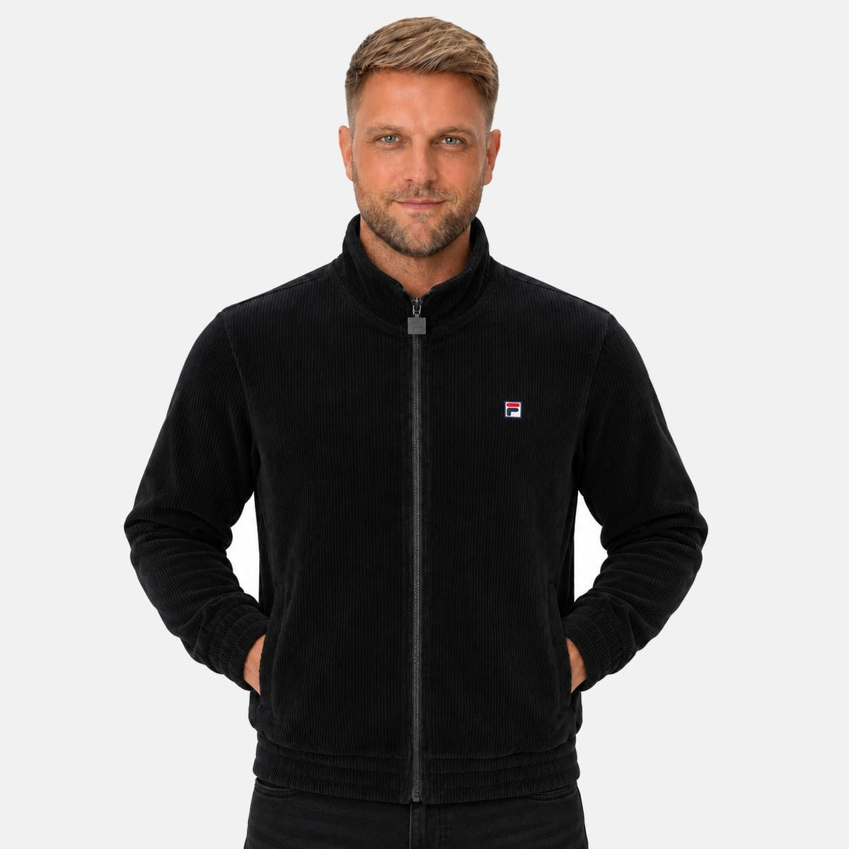 Fila Walter Corduroy Track Top Jacket Black | Northern Threads Designer Menswear