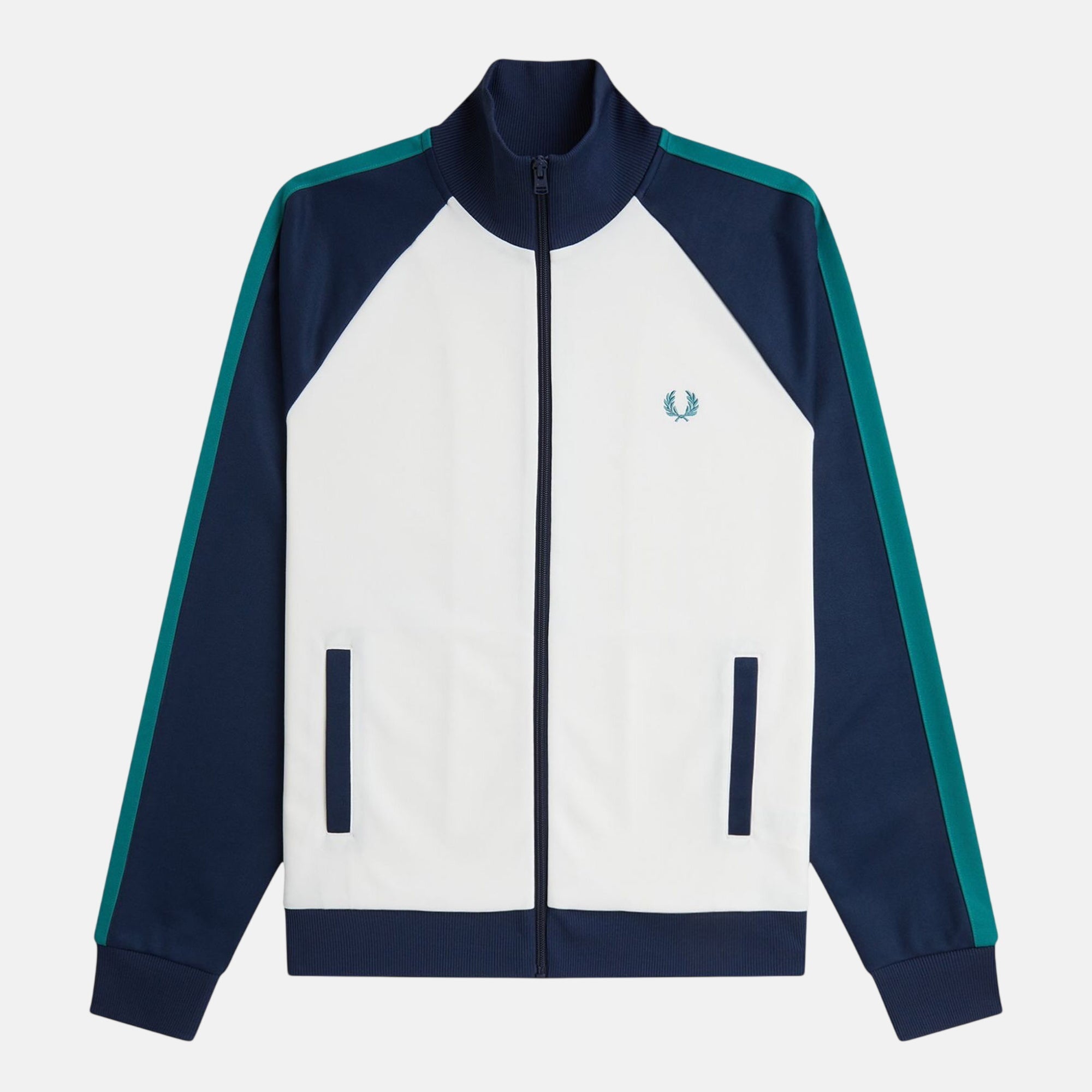 Fred Perry Contrast Sleeve Track Top Jacket Snow White - SPR1244-M - northern threads uk