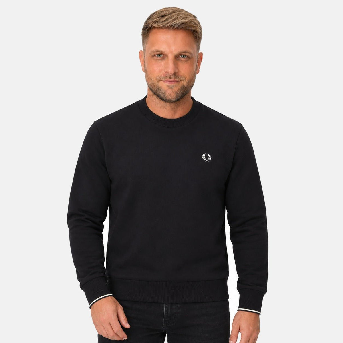 Fred Perry Crew Neck Sweatshirt Black | Northern Threads Designer Menswear