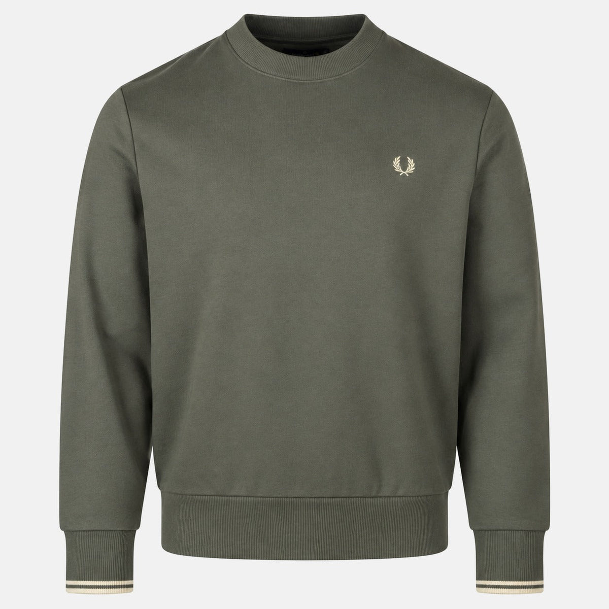Fred Perry Crew Neck Sweatshirt Field Green/Oatmeal | Northern Threads Designer Menswear