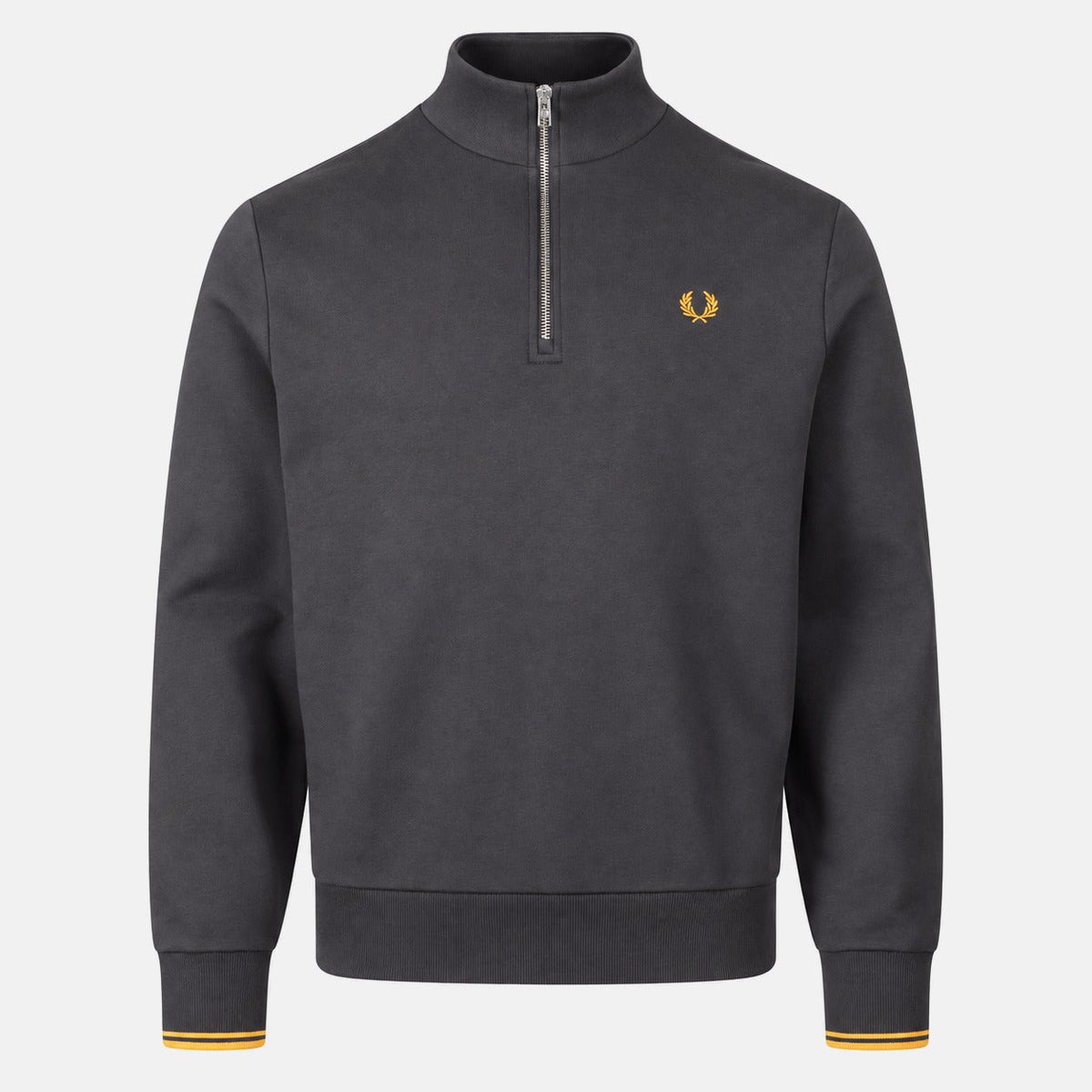 Fred Perry Half Zip Sweatshirt Anchor Grey/Golden | Northern Threads Designer Menswear