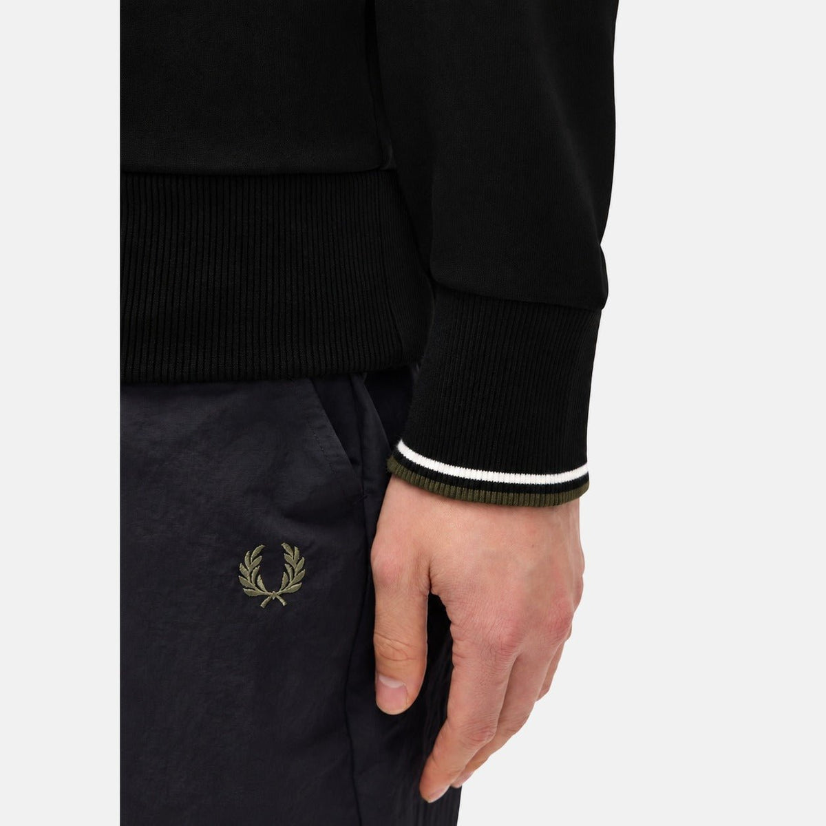 Fred Perry Half Zip Sweatshirt Black/Ecru/Laurel Wreath Green | Northern Threads Designer Menswear