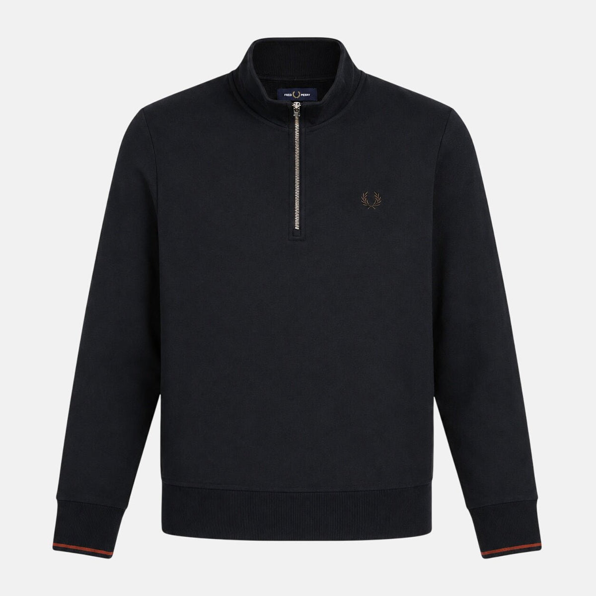 Fred Perry Half Zip Sweatshirt Navy/Brandy/Rich Brown | Northern Threads Designer Menswear