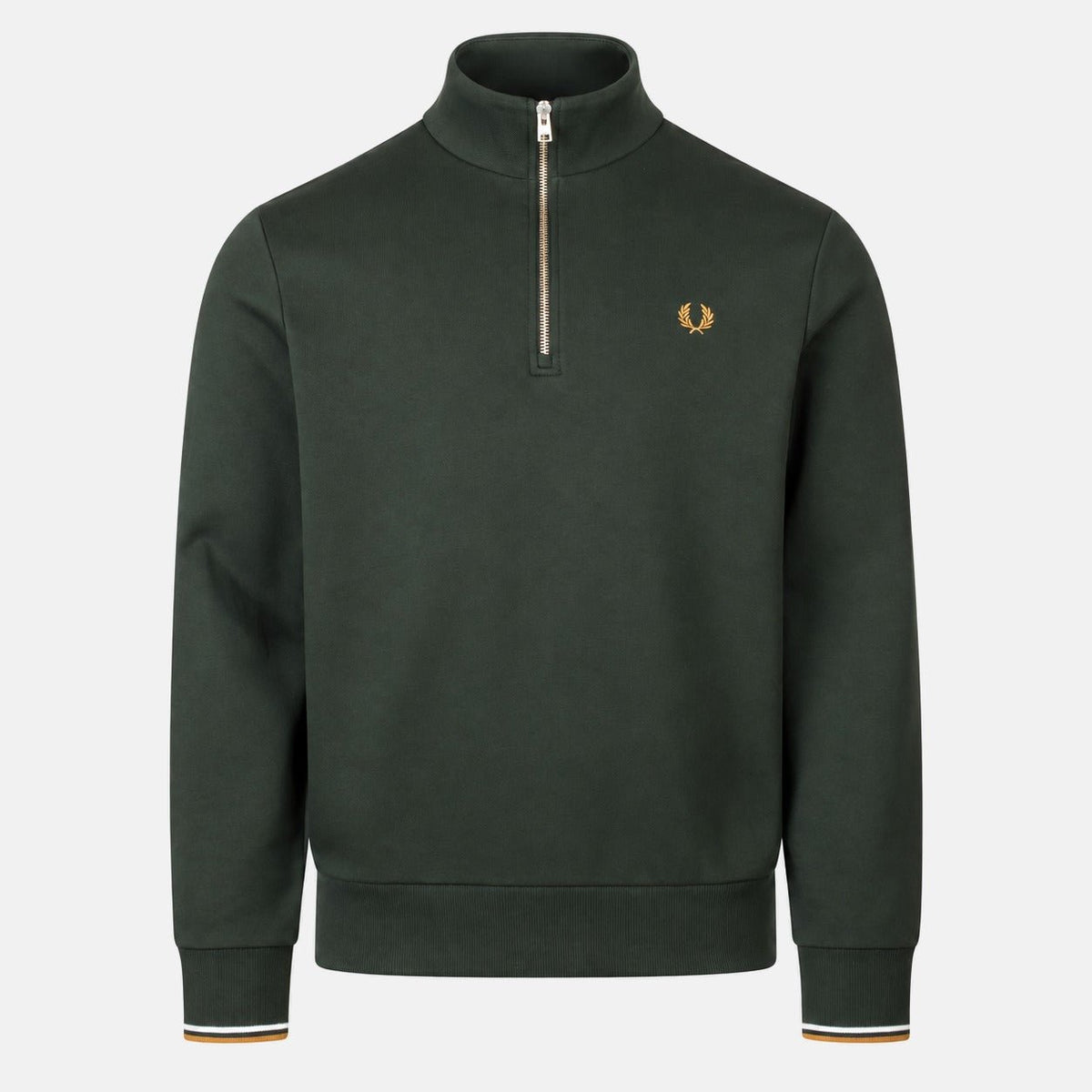 Fred Perry Half Zip Sweatshirt Night Green/Dusky Blue/Dark Caramel | Northern Threads Designer Menswear